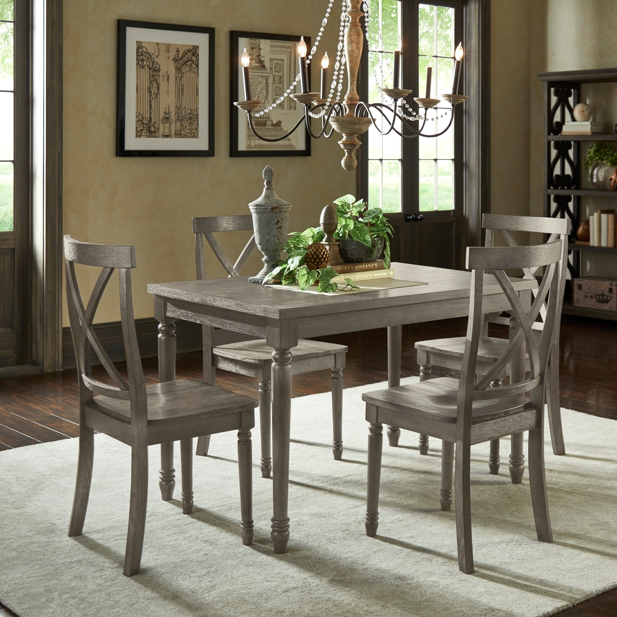 Dahlia Reclaimed Wood Grey Finish 5 Piece 48 Inch Dining Table Dahlia Reclaimed Wood Grey Finish 5 Piece 48 Inch Dining Table Set By Inspire Q