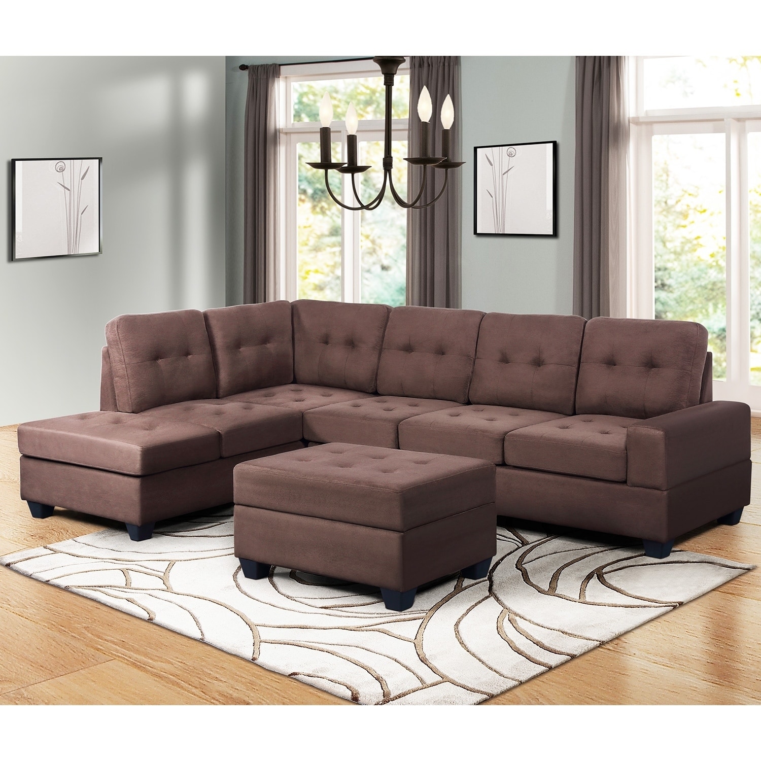 Harper Bright Designs 3 Piece Sectional Sofa Microfiber With Harper Bright Designs 3 Piece Sectional Sofa Microfiber With Reversible Chaise Lounge Storage Ottoman And Cup Holders