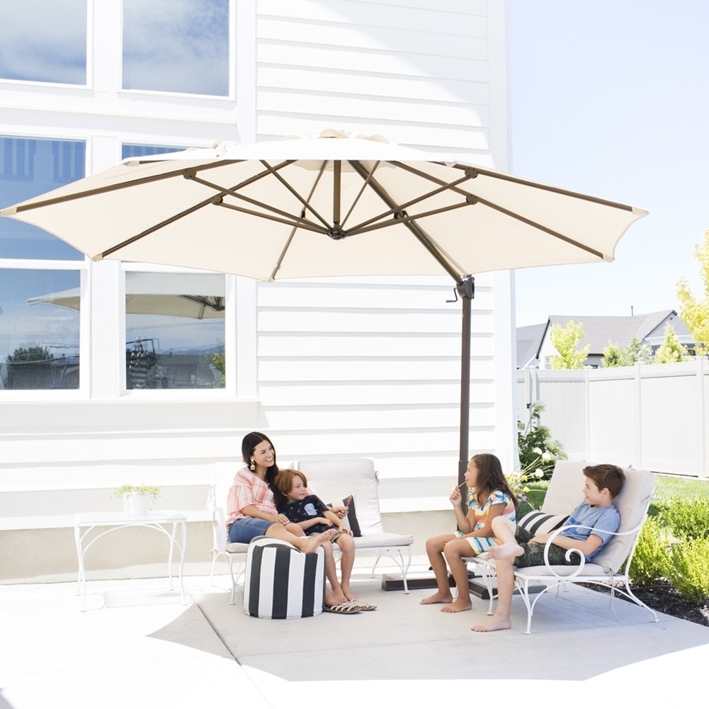11ft Offset Cantilever Umbrella Patio Hanging With 11ft Offset Cantilever Umbrella Patio Hanging With Cross Base Beige
