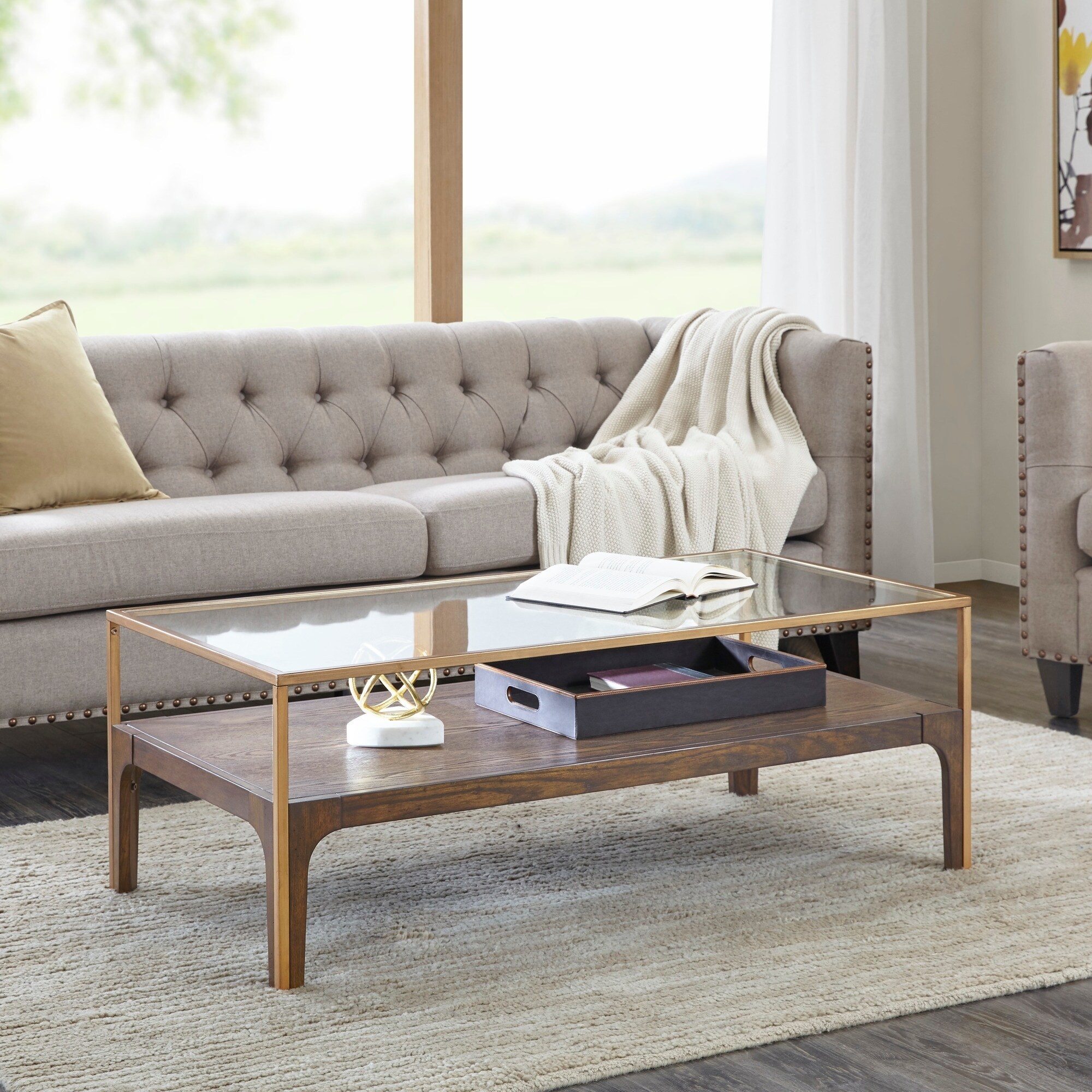Madison Park Shannon Antique Gold Coffee Table 47 W X 24 D 17 25 H