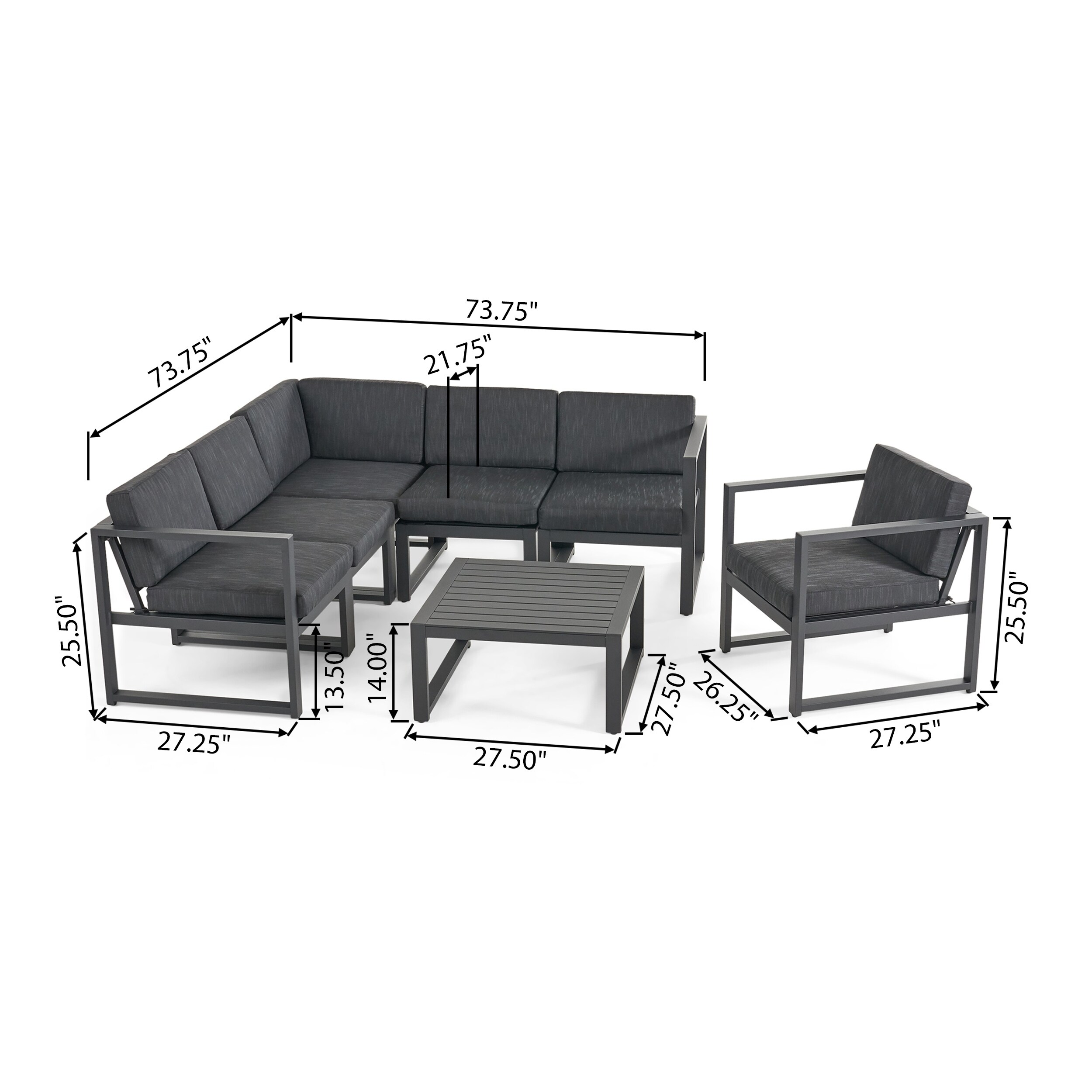 Navan Outdoor Aluminum 6 Seater Sofa Set By Christopher Knight Home