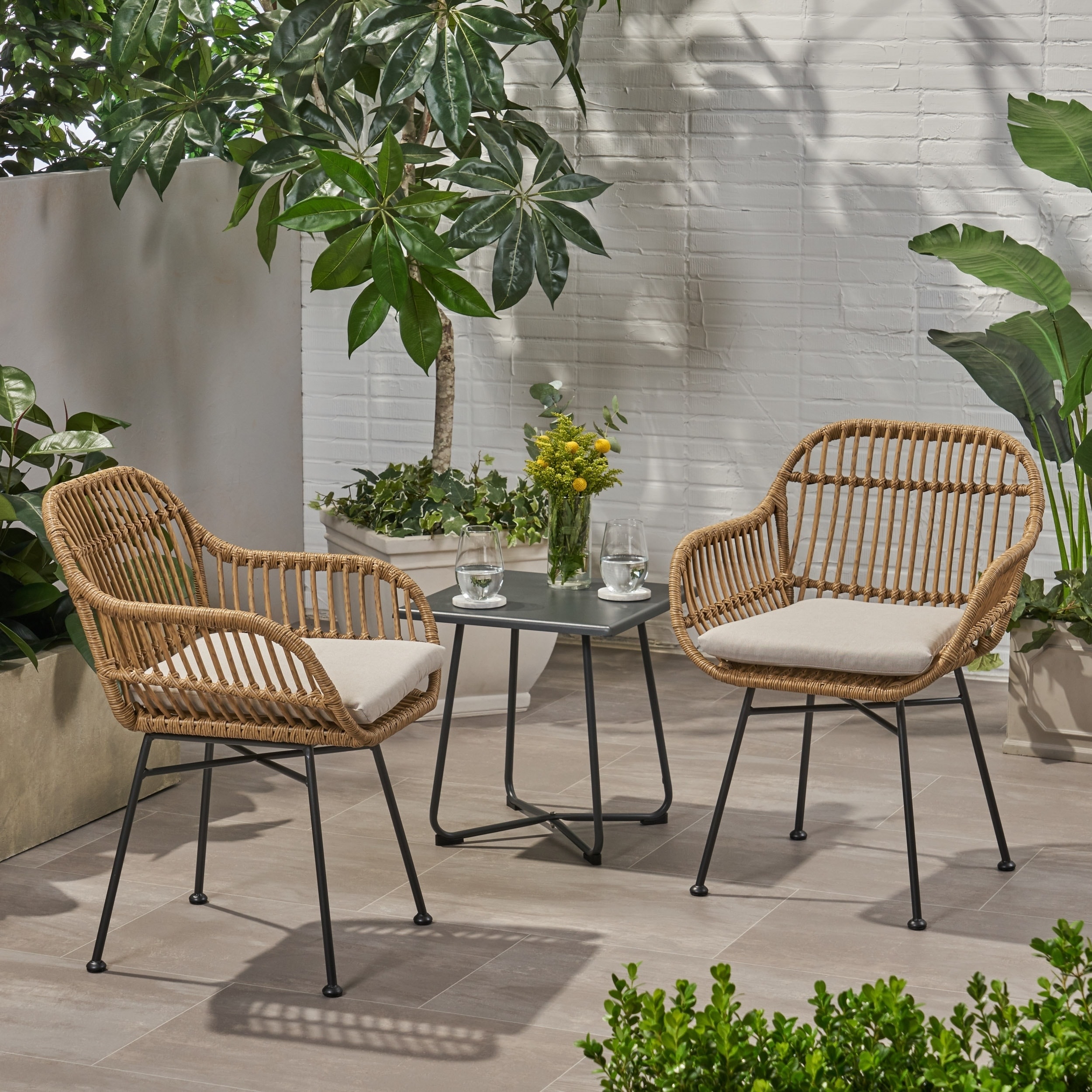 Orlando Outdoor Woven Faux Rattan Chairs With Cushions Set Of 2