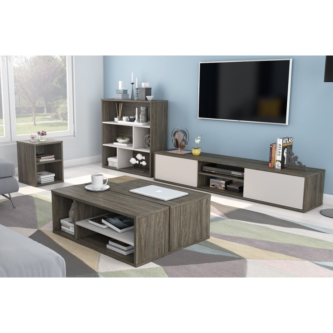 Bestar Fom 71 TV Stand in Rustic Brown and Sandstone
