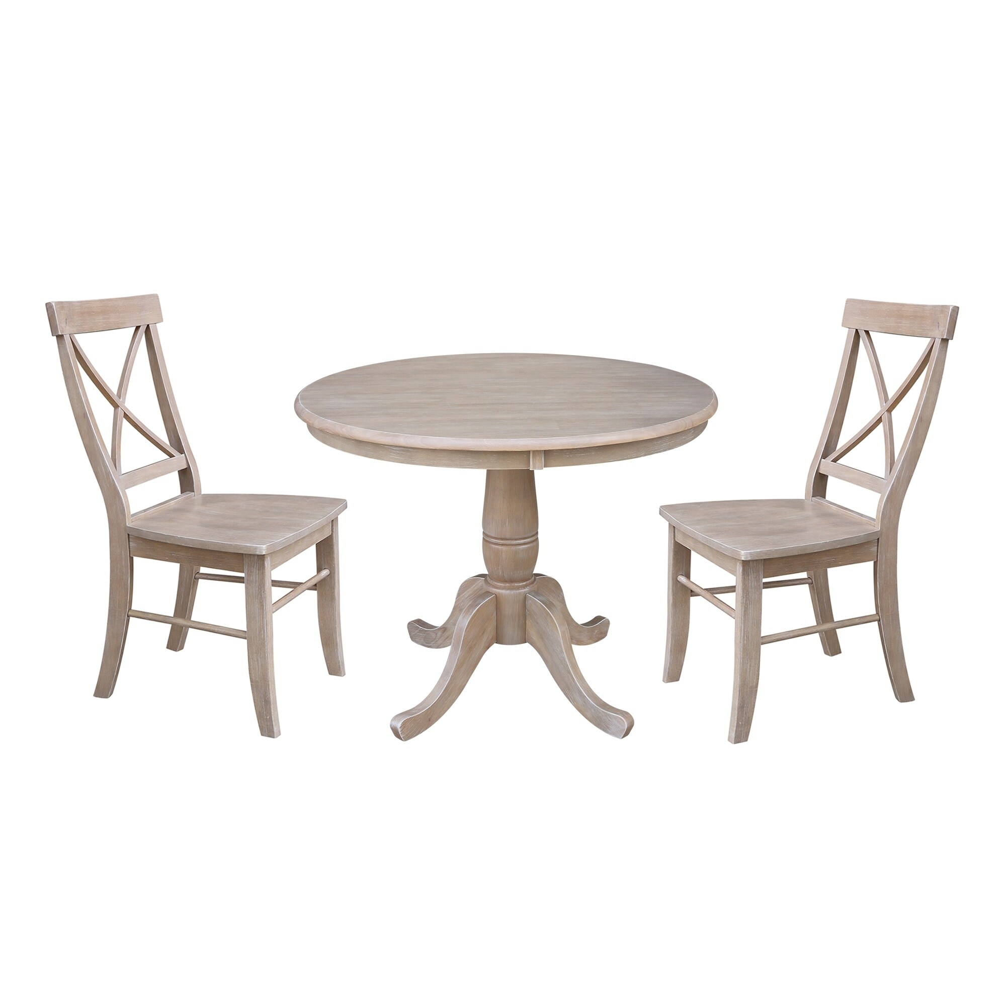 Shop 36 Round Top Pedestal Dining Table And Two Chairs Weathered