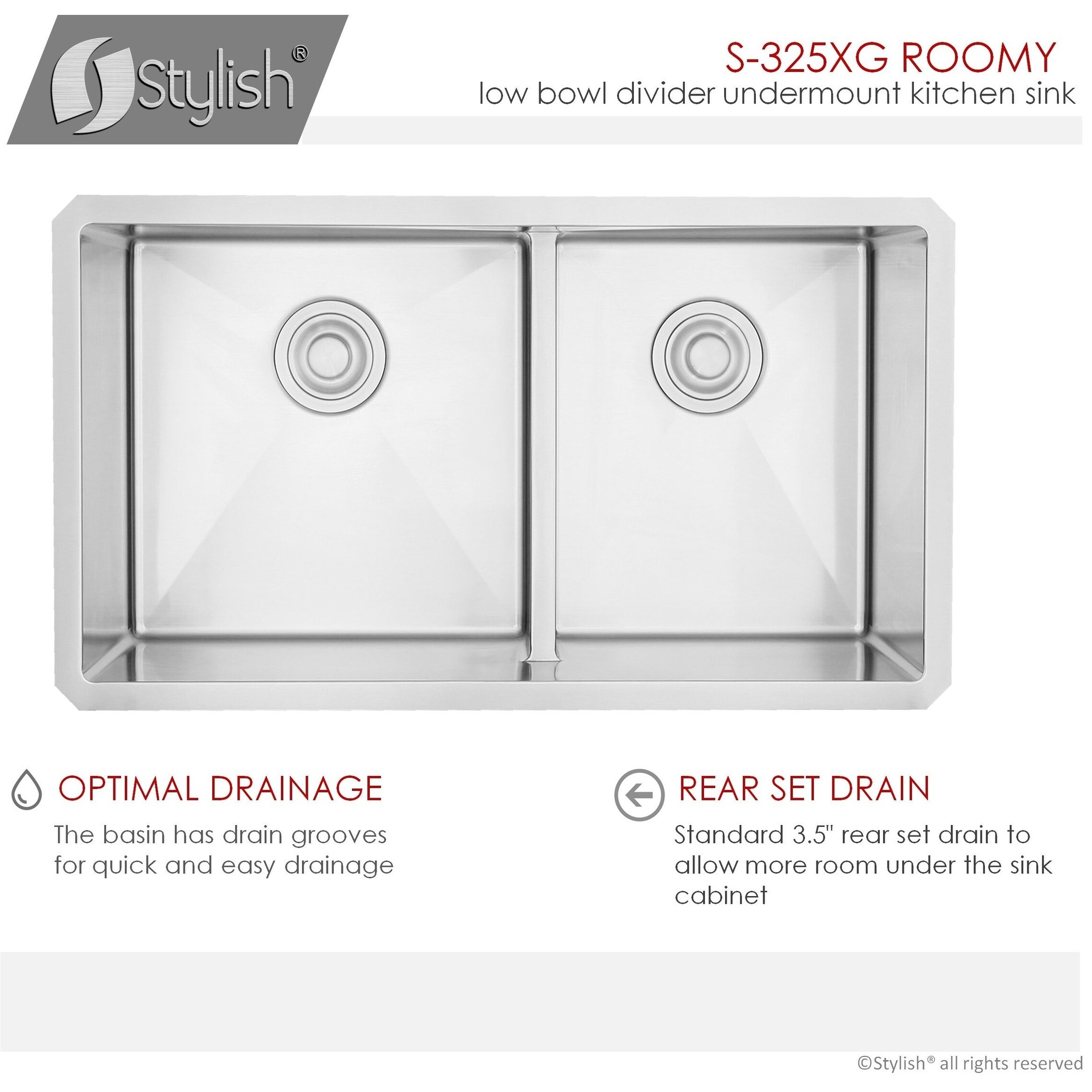 32 L X 18 W Double Basin Low Divider Undermount Kitchen Sink With Grids And Strainers S 325xg 32 X 18 X 10