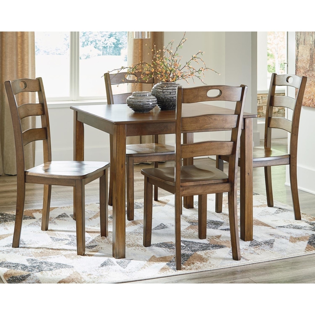 Hazelteen Square Dining Room Set Table And 4 Chairs Medium Brown Overstock 28029465