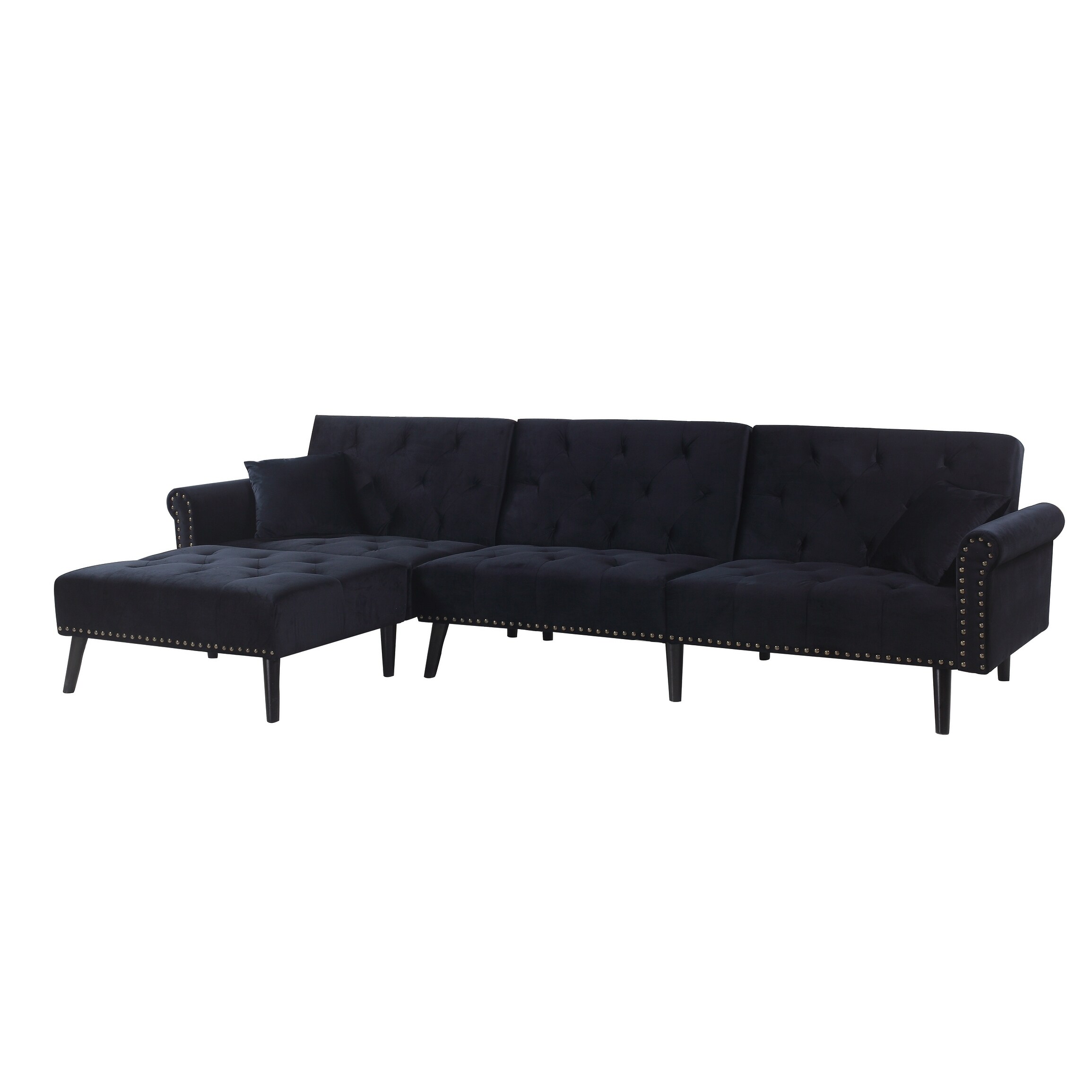 Vintage Style Sectional Futon Sofa With Nailhead Accents