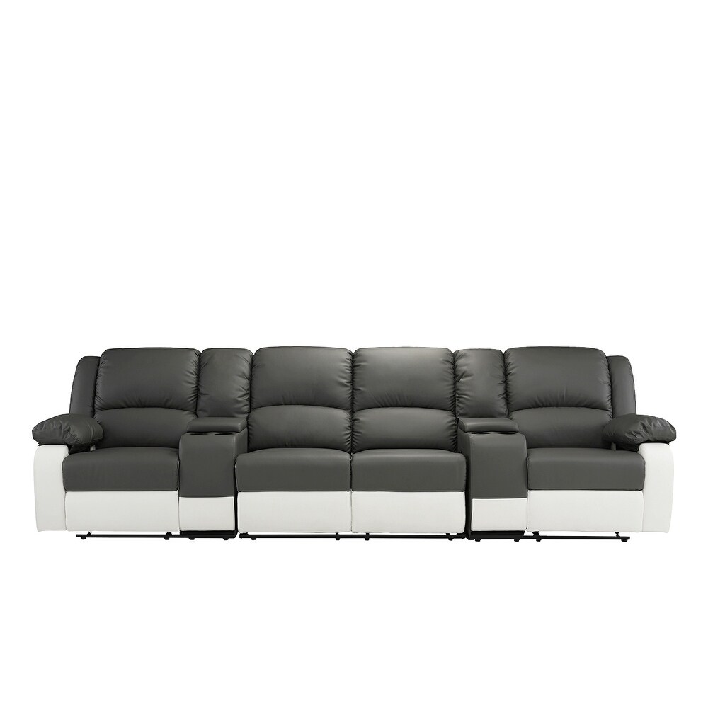 Metal Faux Leather Home Theatre Reclining 4 Seat Sofa