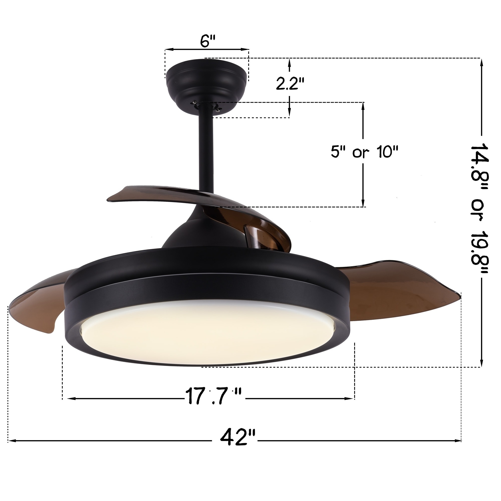 Contemporary Bladeless Ceiling Fan With Light And Remote Retractable Blades 42 Inches