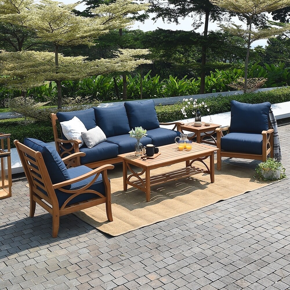 Shop Havenside Home Lowell 5 Piece Teak Patio Conversation Set Free Shipping Today Overstock 28255837