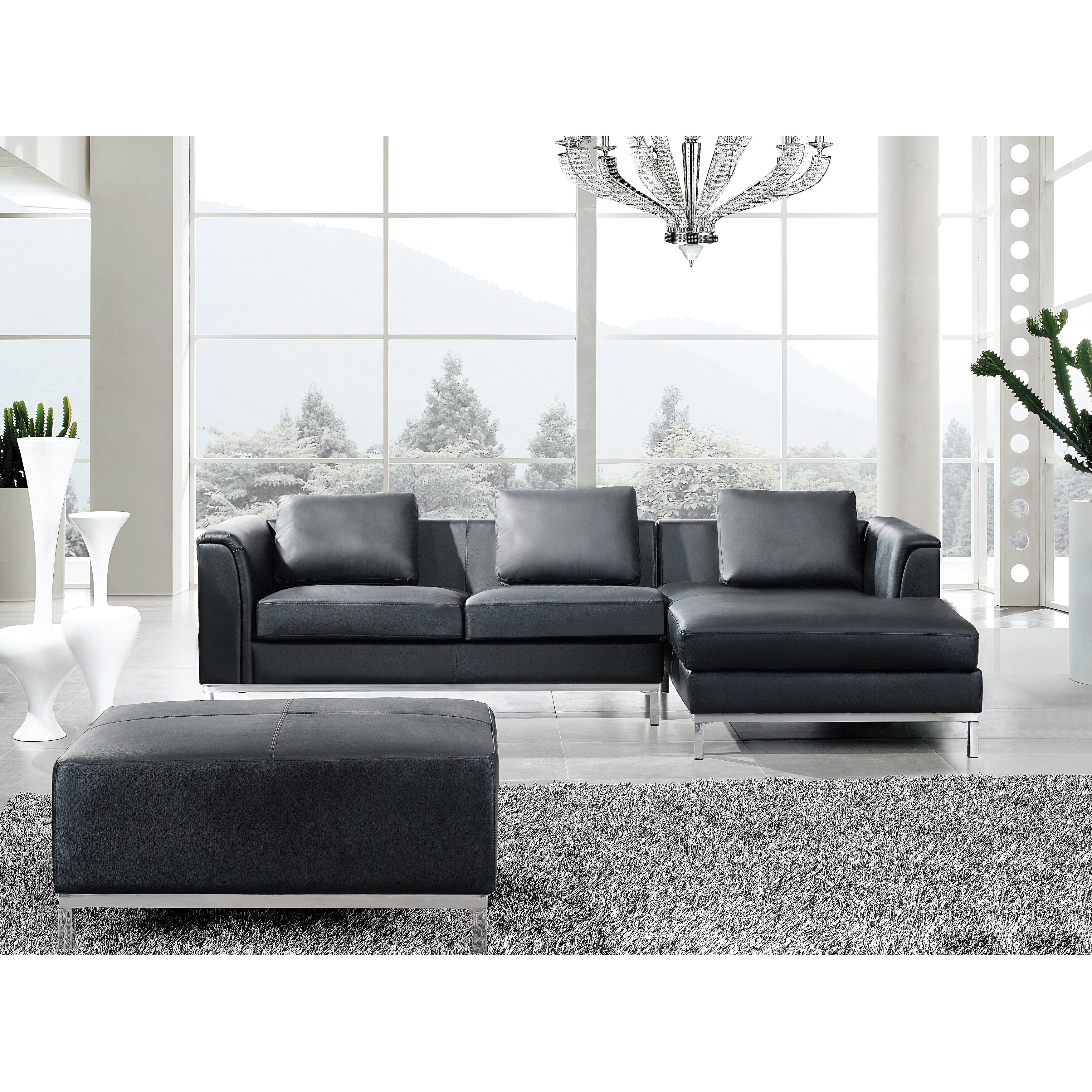 Left Hand Leather Corner Sofa Black Oslo