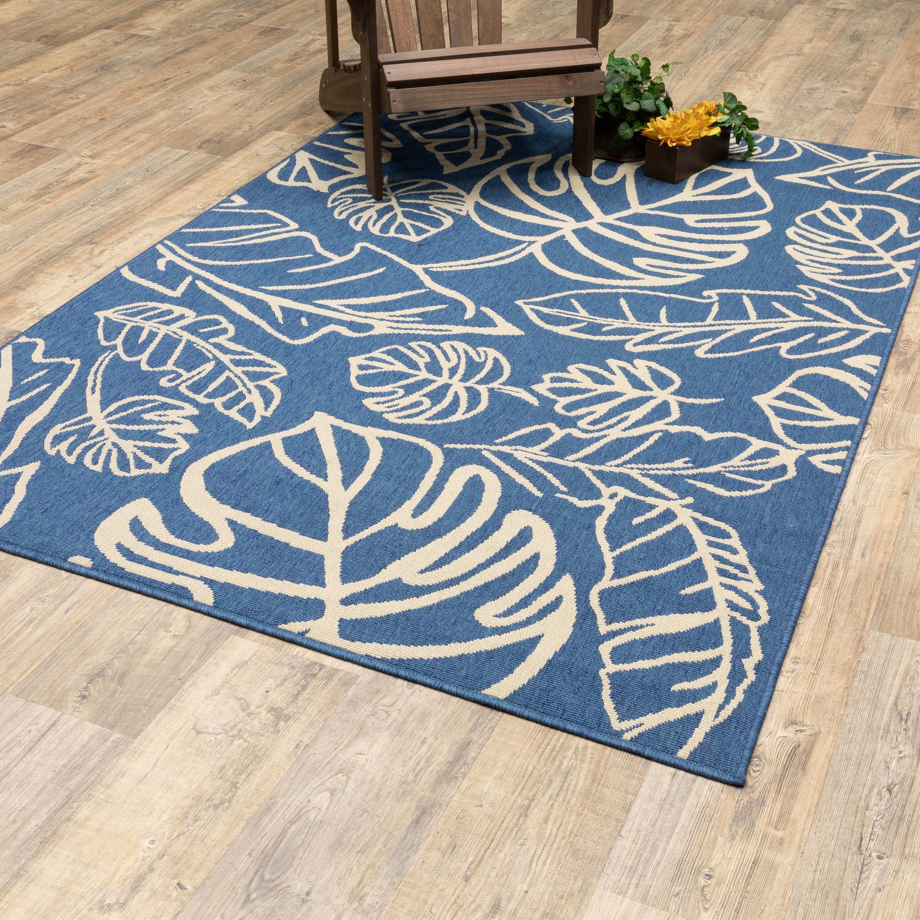 Isla Maldives Tropical Leaf Navy Ivory Area Rug Isla Maldives Tropical Leaf Navy Ivory Area Rug
