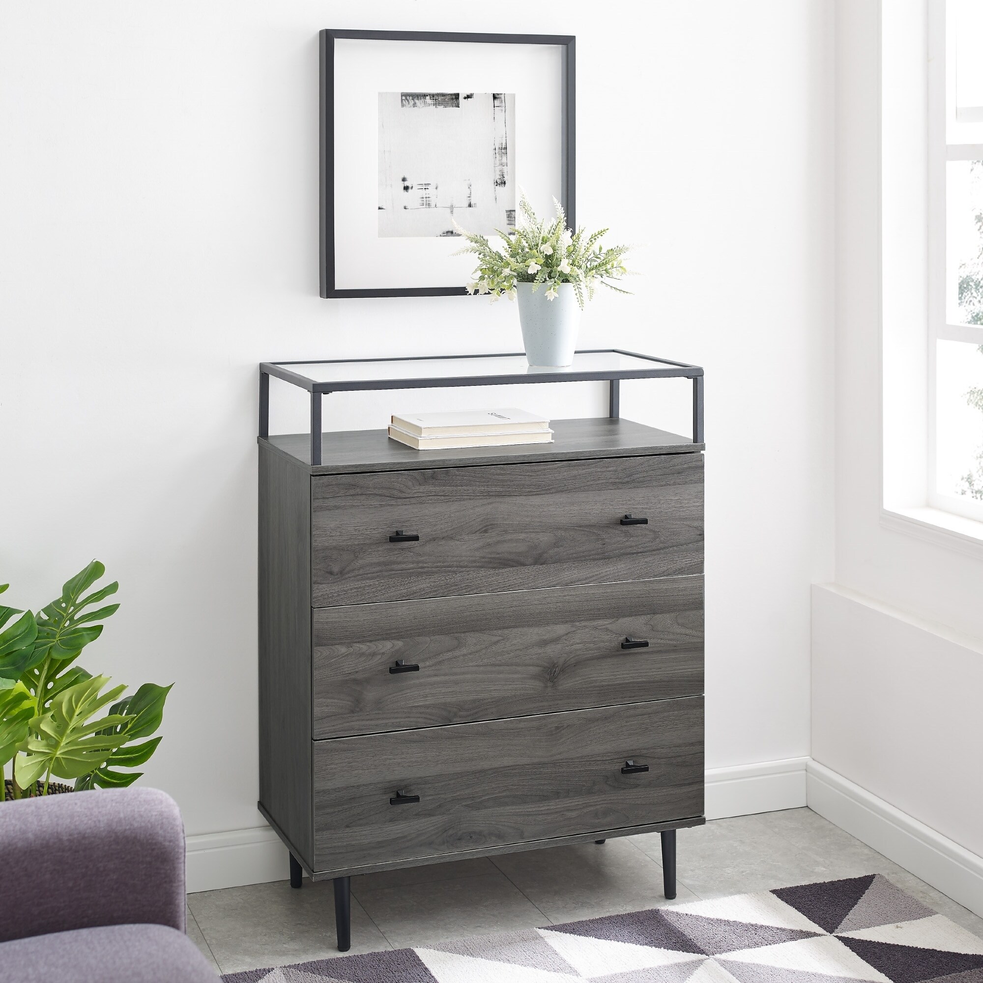 Shop Carson Carrington 3 Drawer Glass Top Storage Chest Ships To