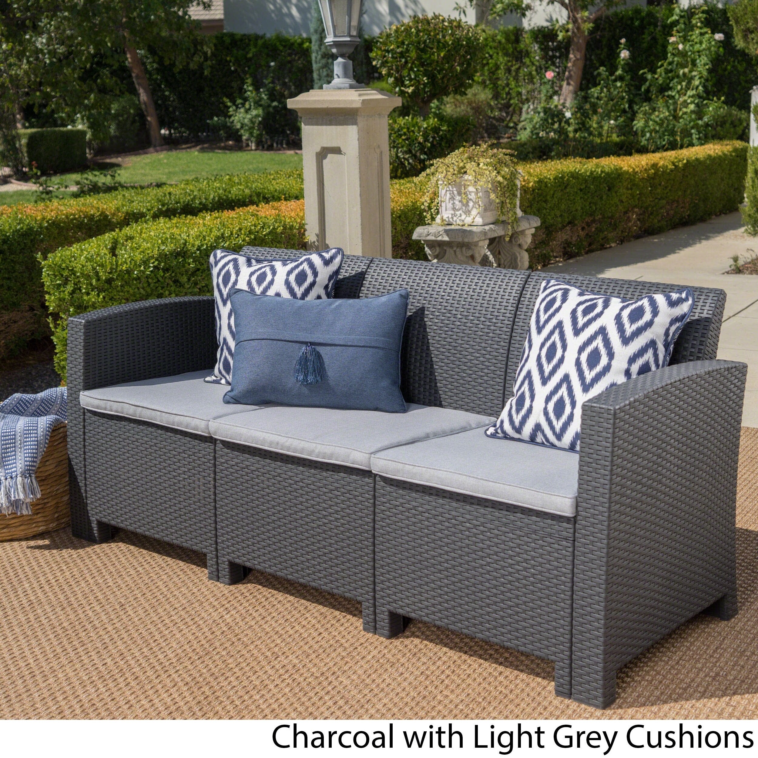 Shop St Paul Outdoor 3 Seater Faux Wicker Rattan Style Sofa With Water Resistant Cushions By Christopher Knight Home On Sale Overstock 28996057