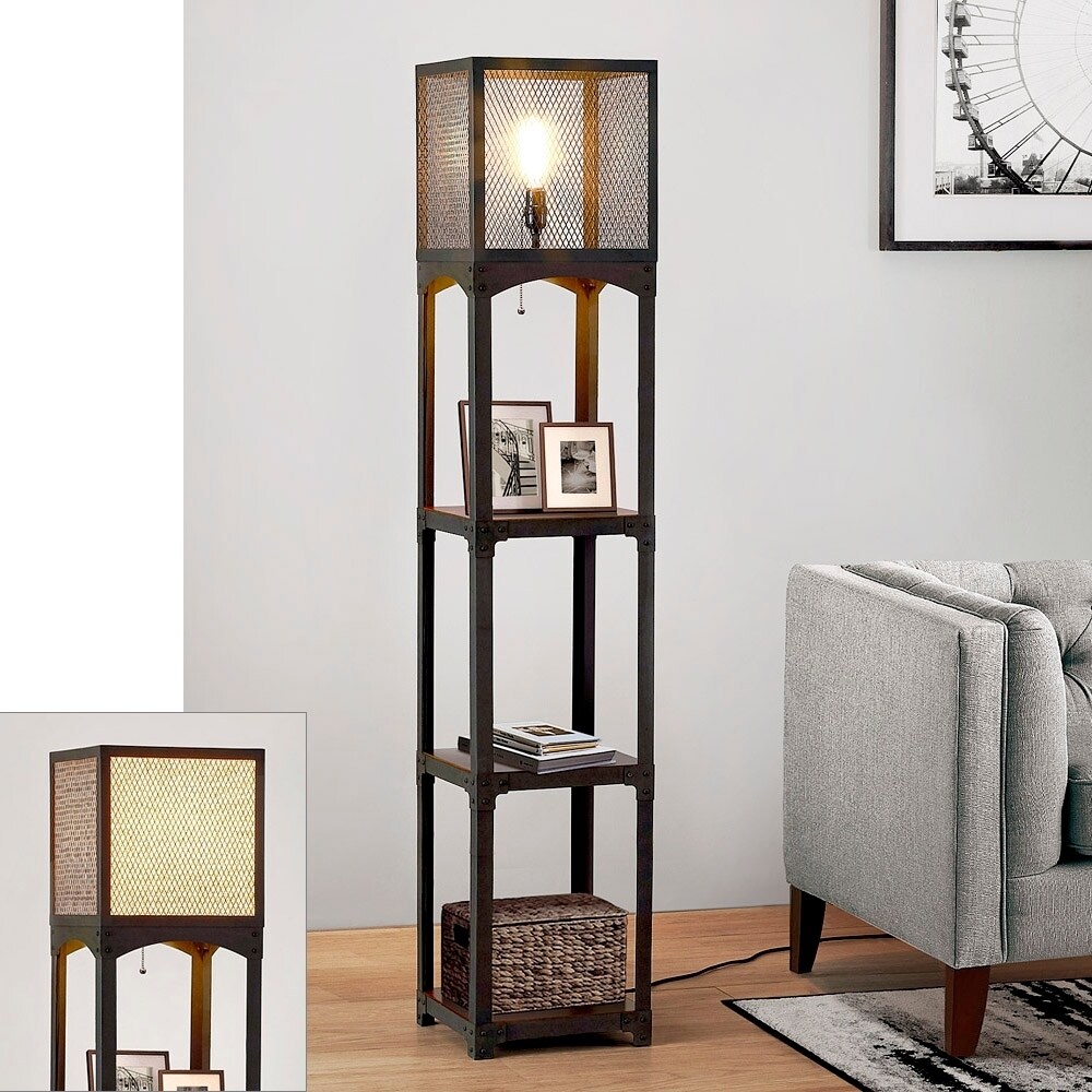 64 H Vintage Iron With Wood Shelves Floor Lamp Overstock 29366074 A piece that provides storage, while also bringing necessary light to your space. overstock com