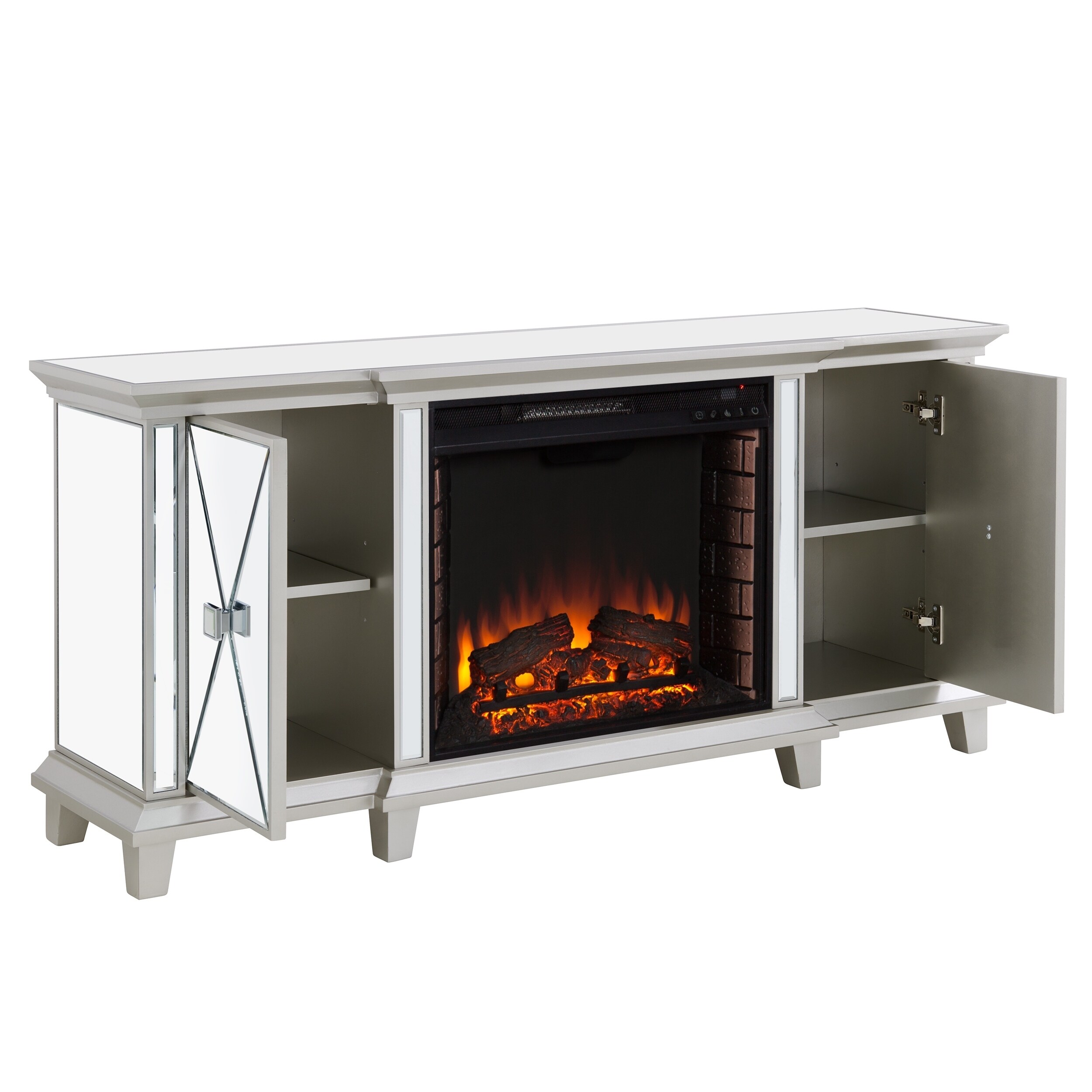 Shop Silver Orchid Talmar Mirrored Fireplace Media Console On