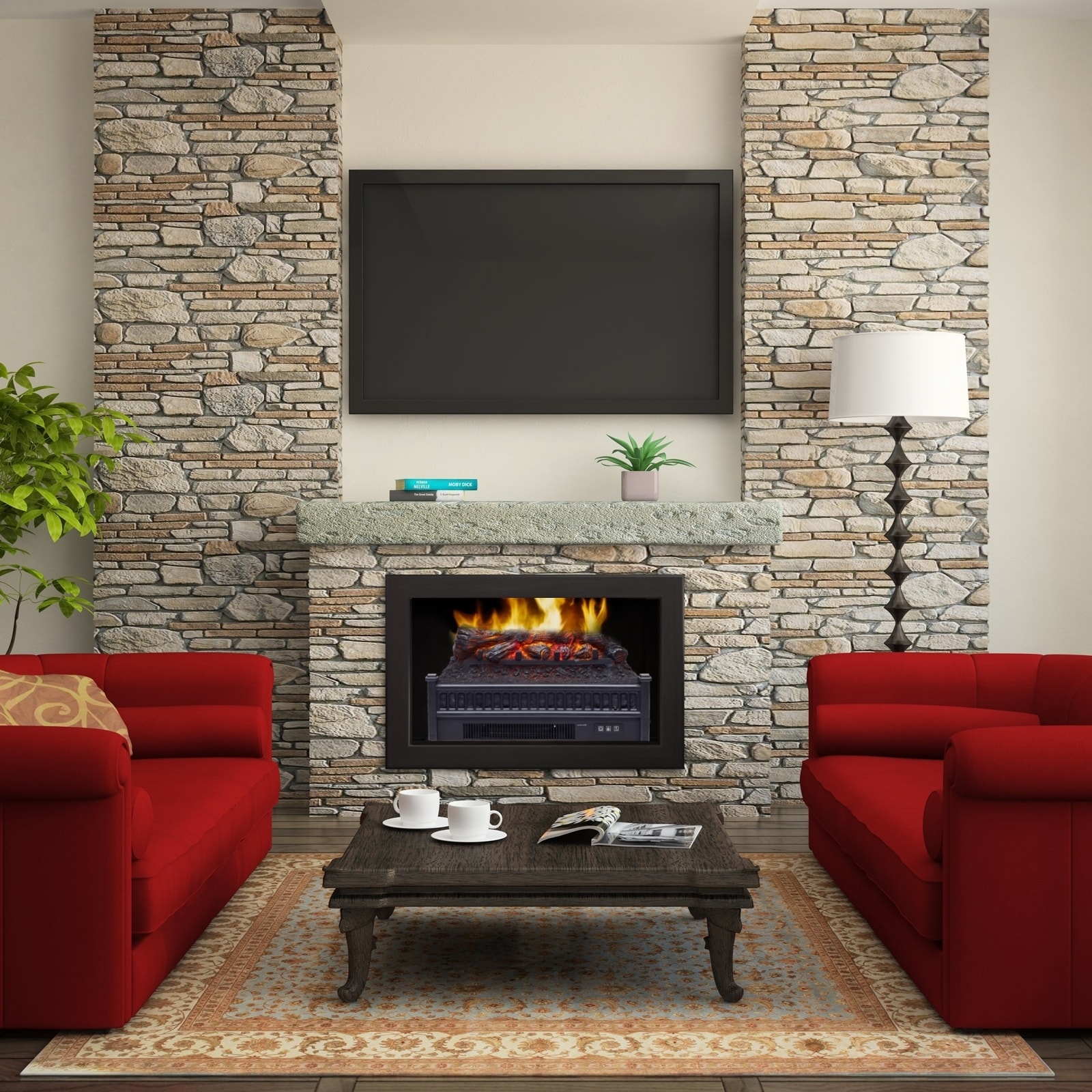 Shop Homcom Electric Faux Fireplace 4777 Btu Heater With Realistic