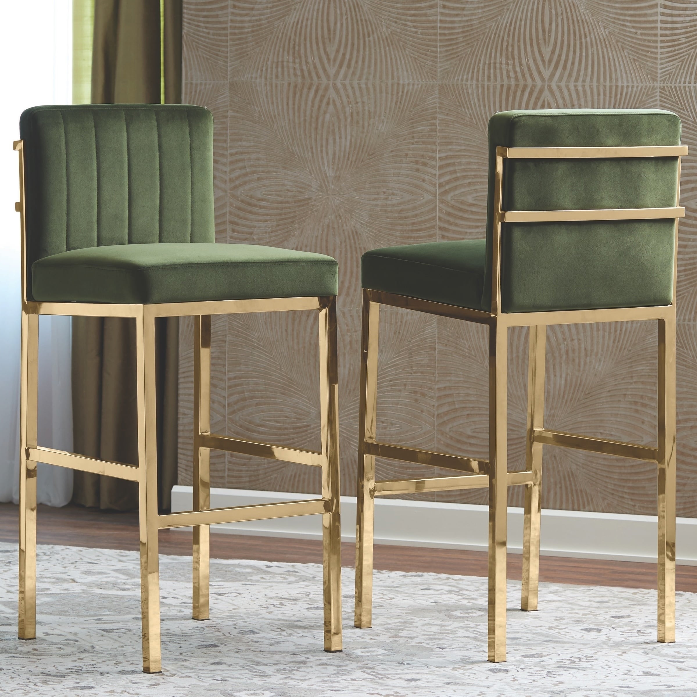 Modern Design Green Velvet And Rose Gold Frame Bar Stools Set Of 2 On Sale Overstock 30880127