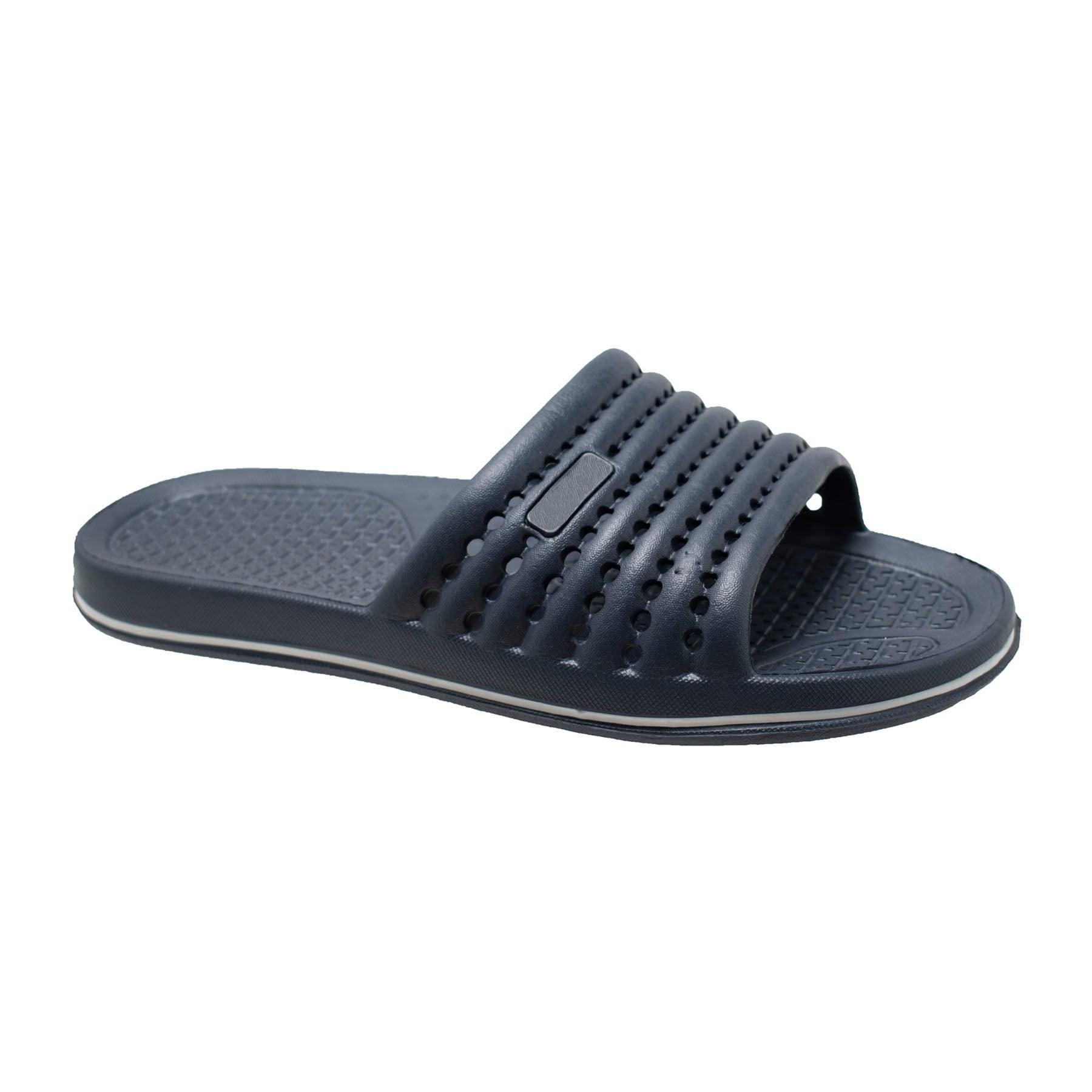 navy blue slip on sandals