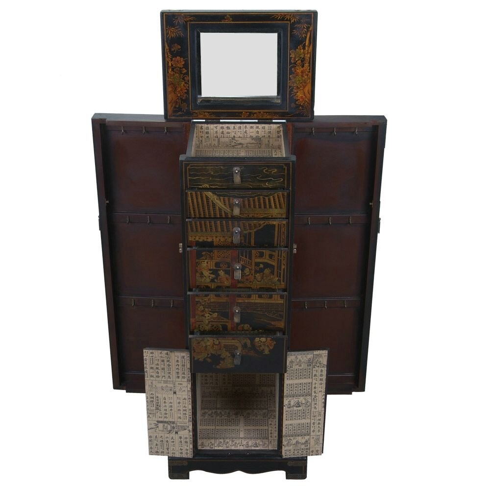 asian red hand painted jewelry armoire Asian red hand painted jewelry armoire