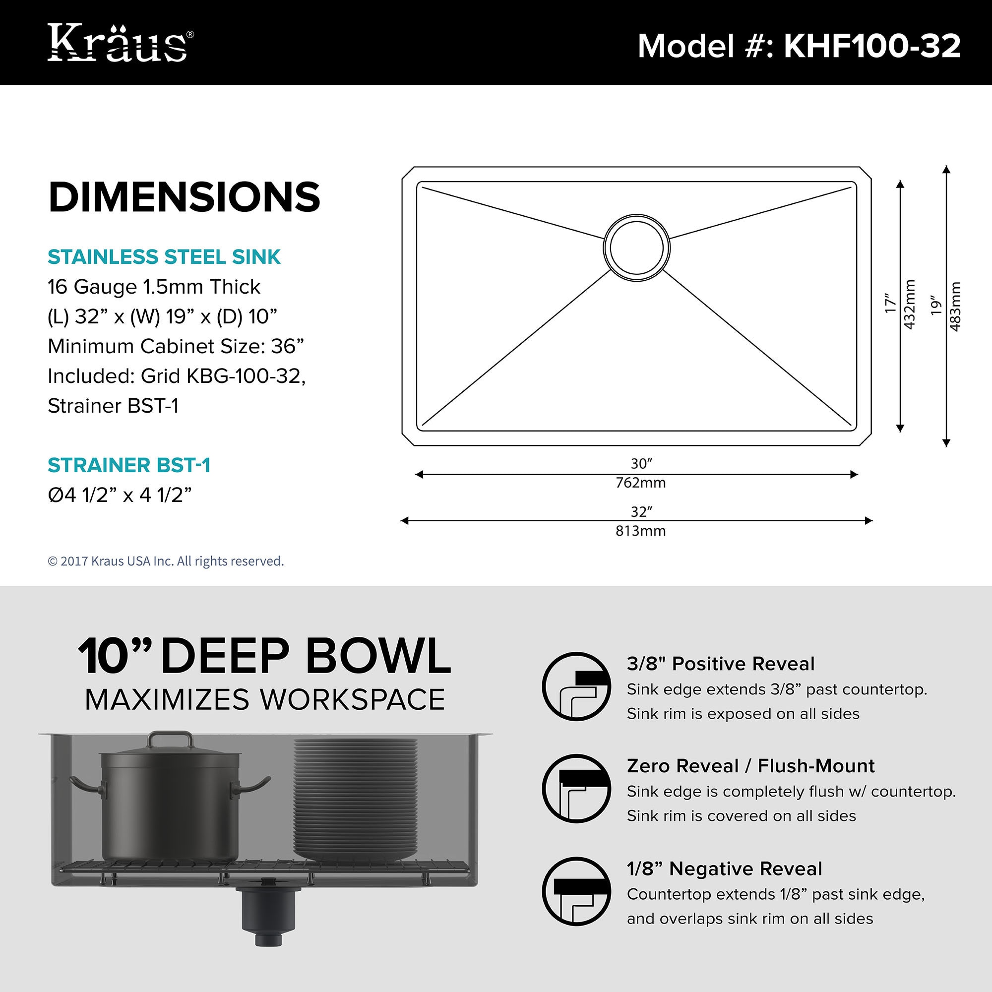 shop kraus khu100 32 standart pro undermount 32 inch 16 gauge single bowl satin stainless steel kitchen sink free shipping today overstockcom 3381358 - Kitchen Sink Dimensions shop kraus khu100 32 standart pro undermount 32 inch 16 gauge single bowl satin stainless steel kitchen sink free shipping today overstockcom 3381358 - Kitchen Sink Dimensions