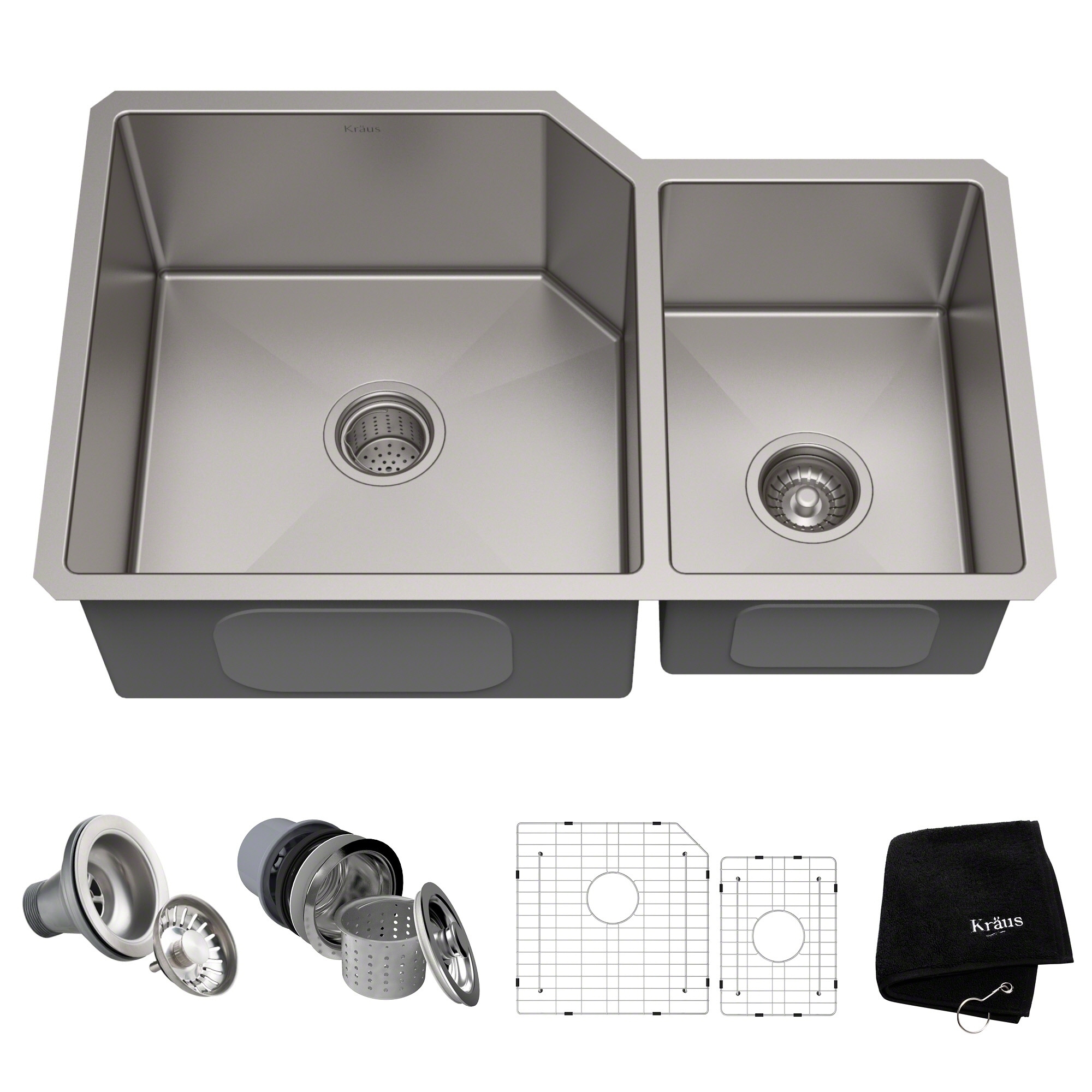 Kraus Khu123 32 Undermount 32 In 16g 6040 2 Bowl Satin Stainless Steel Kitchen Sink Grids Strainers Towel Kraus Khu123 32 Undermount 32 In 16g 6040 2 Bowl Satin Stainless Steel Kitchen Sink Grids Strainers Towel