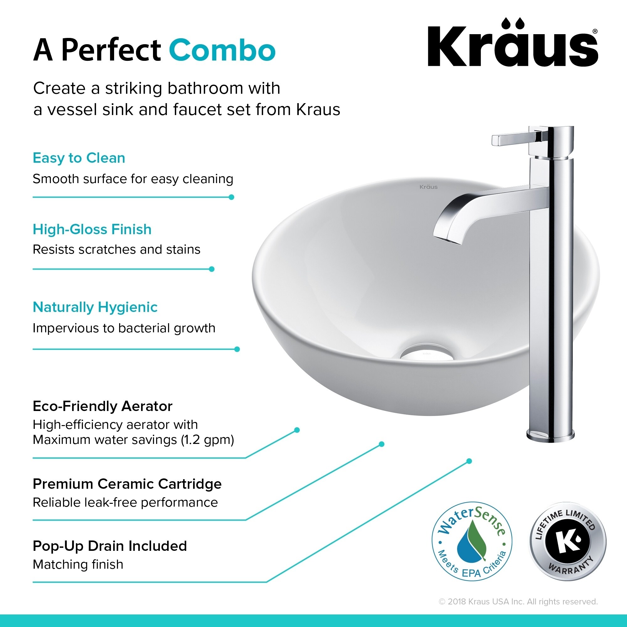 Shop Kraus 3 In 1 Bathroom Set C Kcv 141 1007 White Ceramic Round