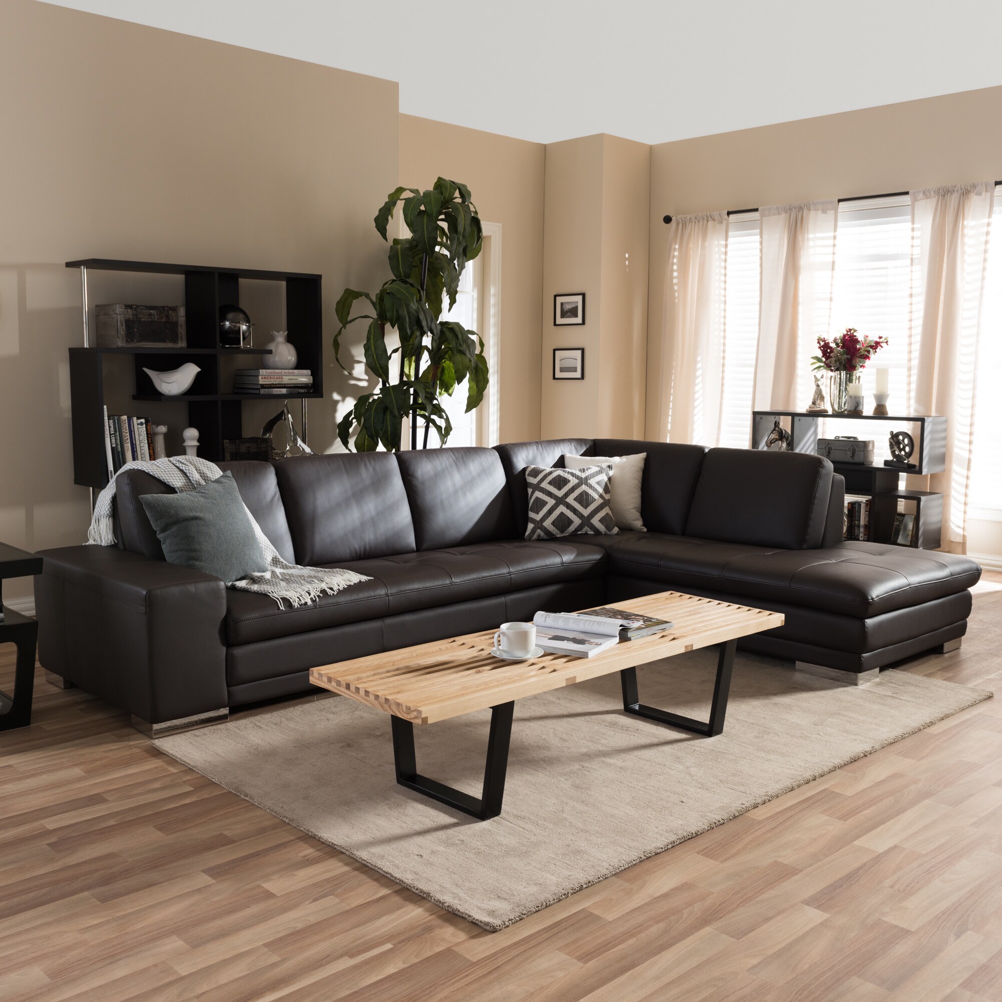 Shop Larry Dark Brown Sectional Sofa Chaise Set Free Shipping