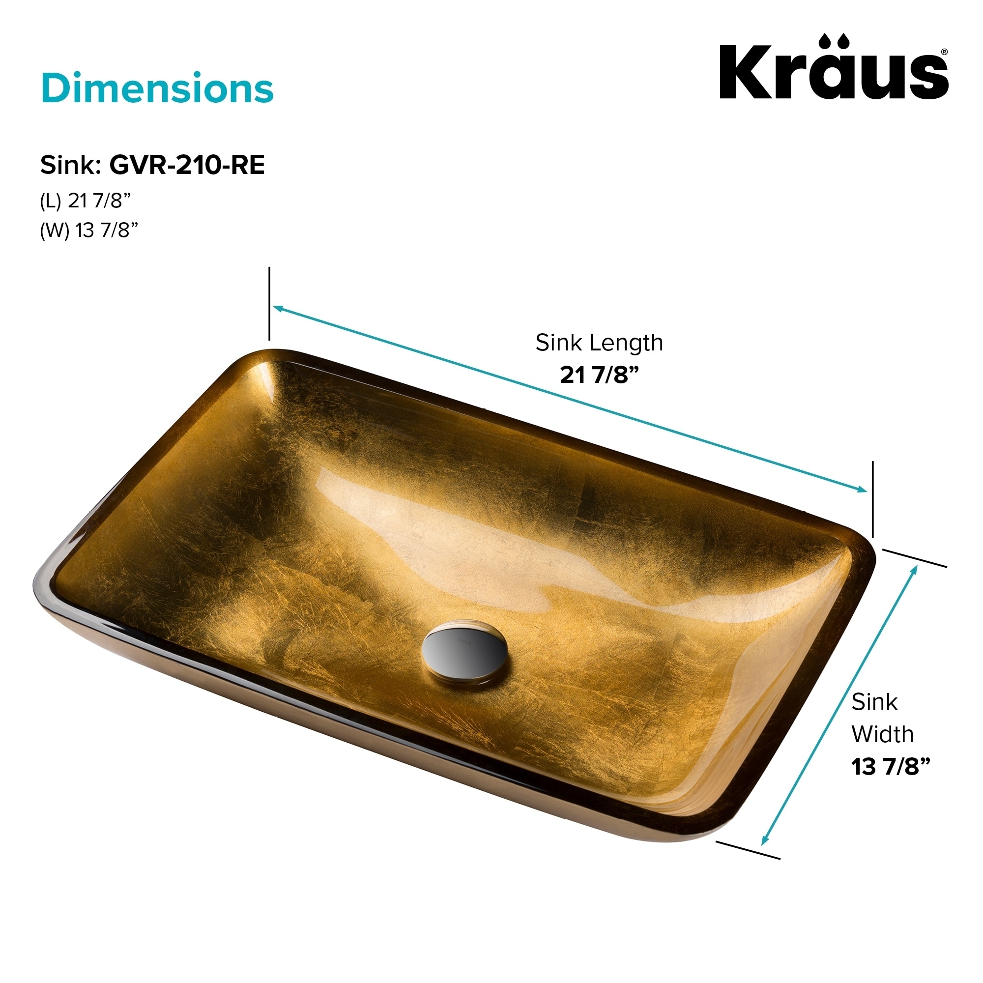Kraus Gvr 210 Re Golden Pearl 22 Inch Rectangular Glass Vessel Bathroom Sink In Gold Pop Up Drain Option