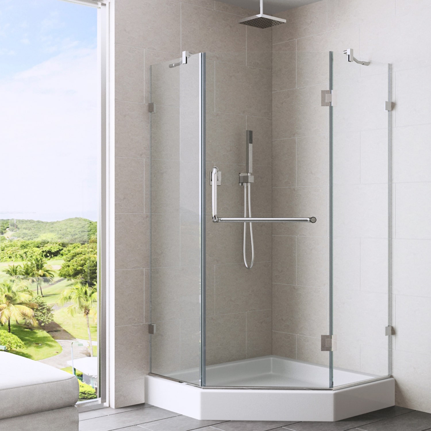Vigo 36 X Frameless Neo Angle Clear Shower Enclosure And Vigo 36 X Frameless Neo Angle Clear Shower Enclosure And White Base Free Shipping Today 4719389