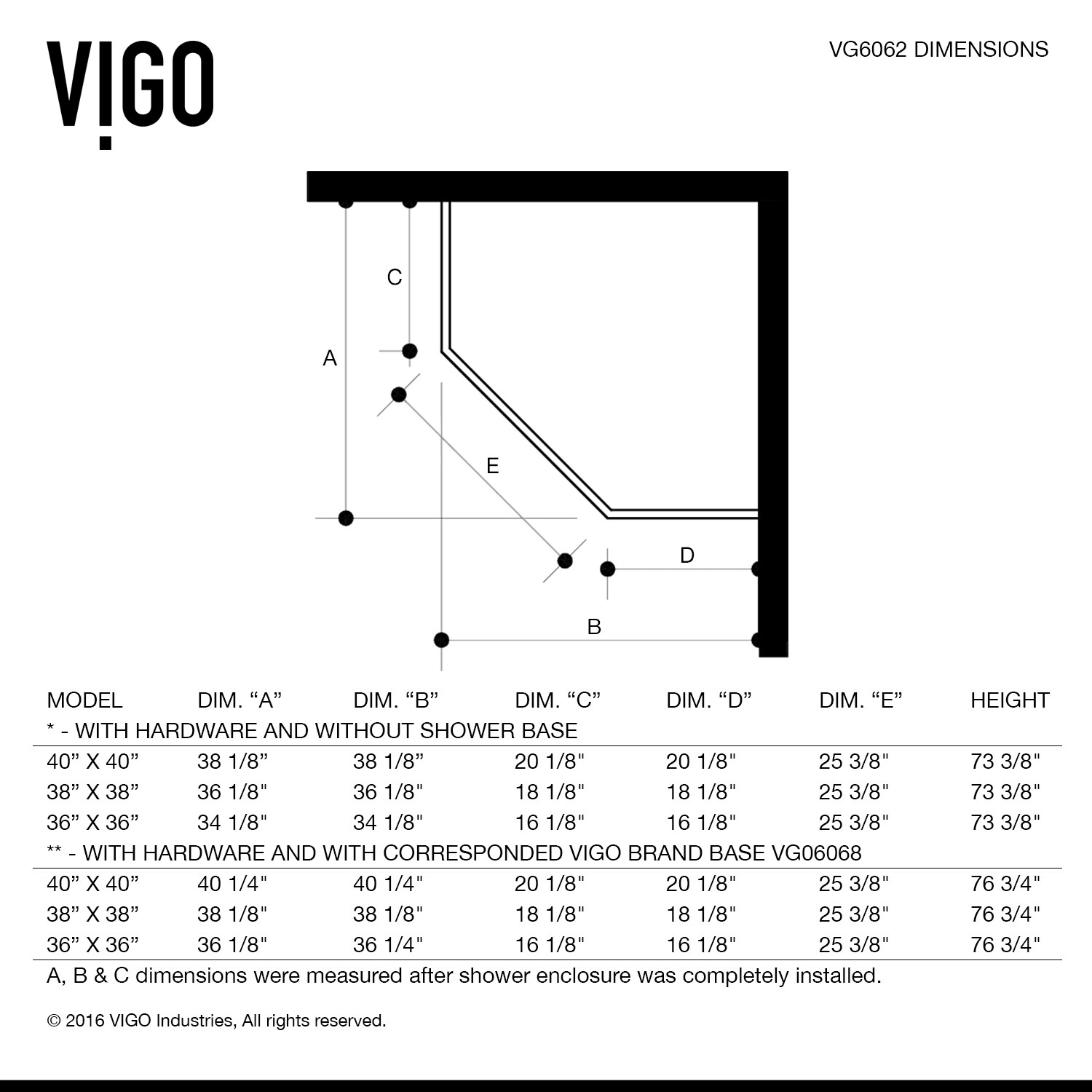 Vigo Frameless Neo Angle Clear Shower Enclosure 40 X Vigo Frameless Neo Angle Clear Shower Enclosure 40 X Free Shipping Today 4721582