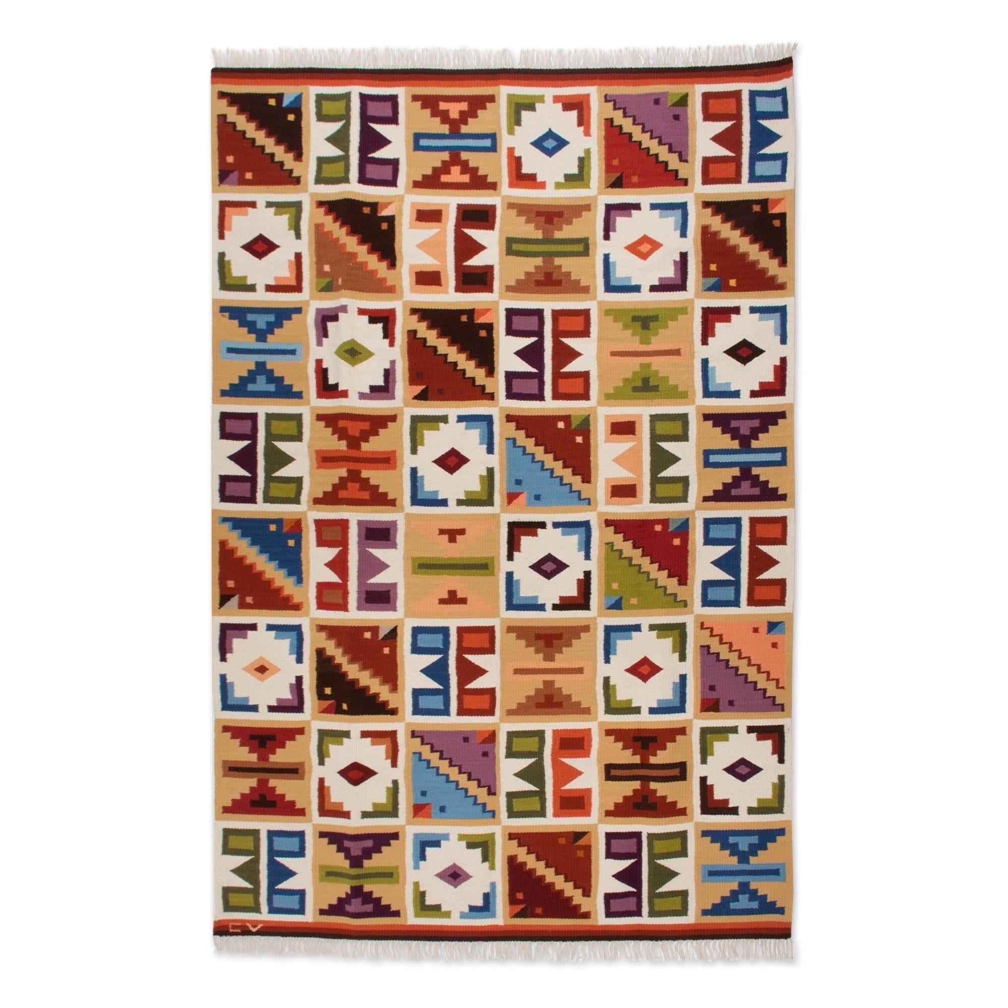 Handmade Pastel Calendar 6x8 Ft Decor Geometric Inca Multicolor Handmade Pastel Calendar 6x8 Ft Decor Geometric Inca Multicolor Accent Wool Area Rug Peru 6 X 8