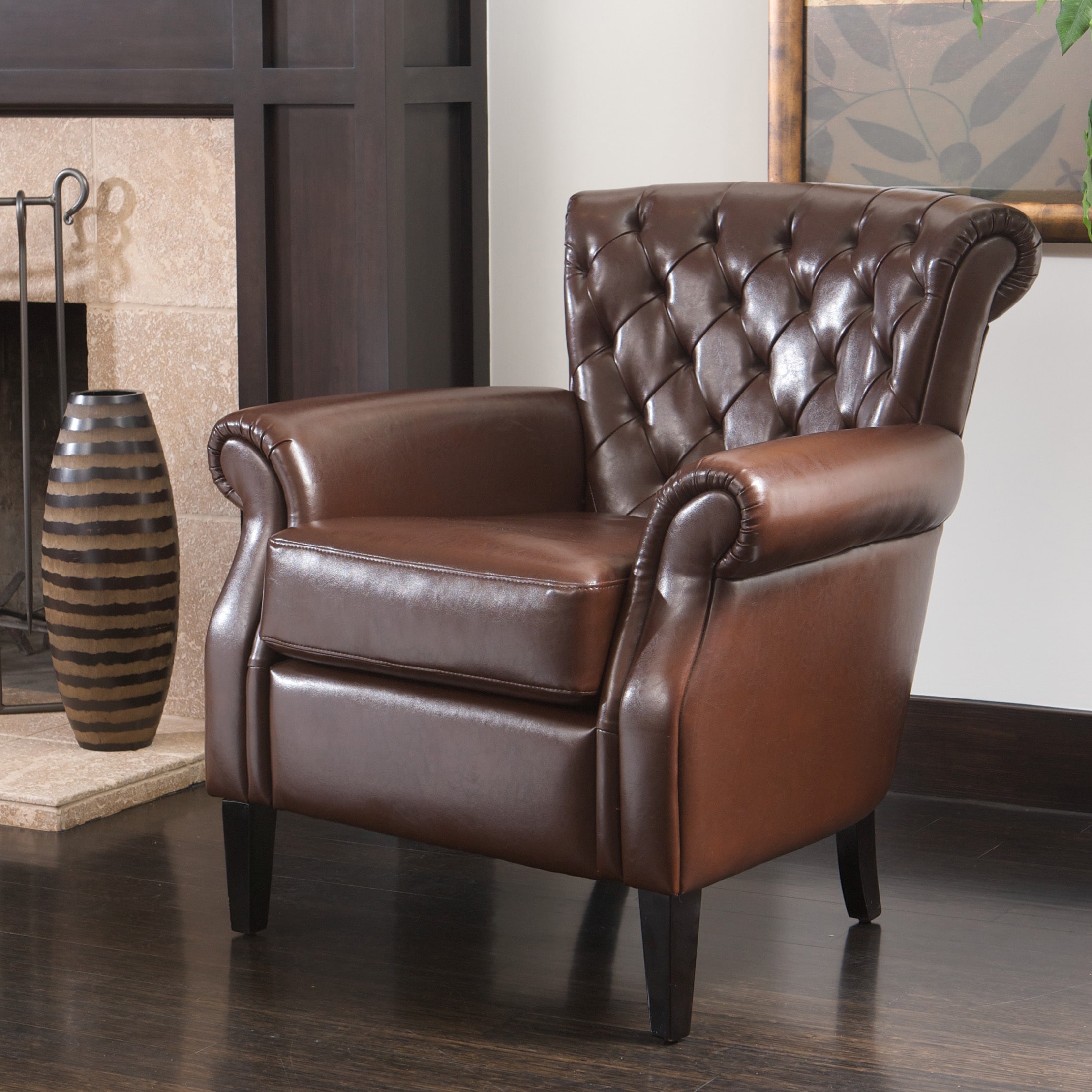 Franklin Brown Tufted Bonded Leather Club Chair By Christopher Franklin Brown Tufted Bonded Leather Club Chair By Christopher Knight Home Free Shipping Today 12914867