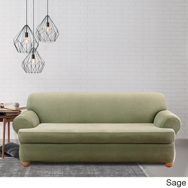 Sure Fit Stretch Stripe 2 Piece T Cushion Sofa Slipcover On Sure Fit Stretch Stripe 2 Piece T Cushion Sofa Slipcover On Free Shipping Today 5151320