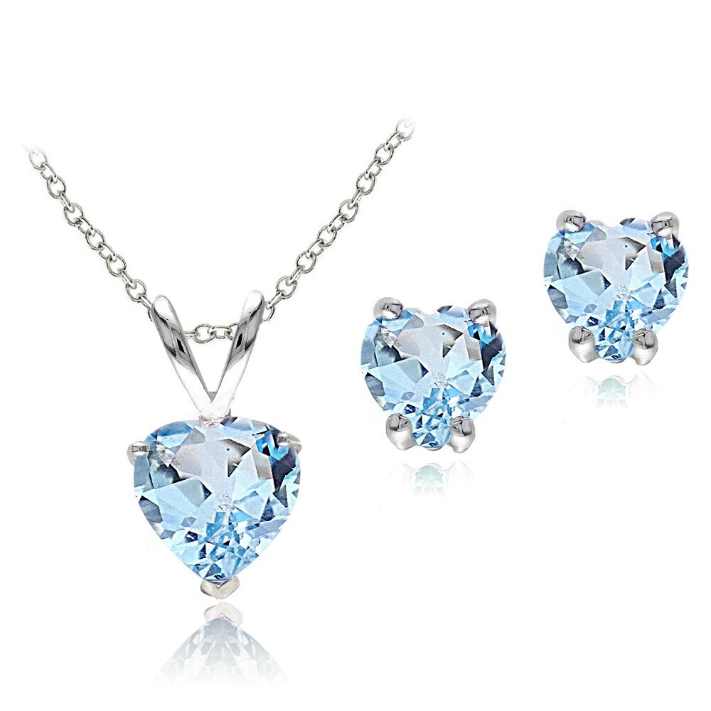 Glitzy Rocks Sterling Silver Heart Blue Topaz Solitaire Earring Glitzy Rocks Sterling Silver Heart Blue Topaz Solitaire Earring And Necklace Set On Free Shipping Orders Over 45 5202496
