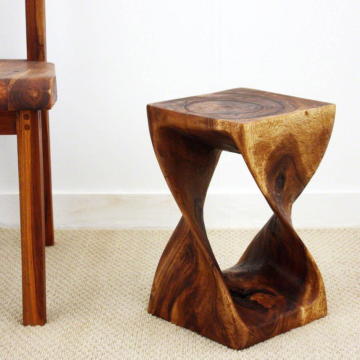 Handmade 10 Inches Square X 16 Inch Monkey Pod Wood Walnut Oil Handmade 10 Inches Square X 16 Inch Monkey Pod Wood Walnut Oil Finished Twist Stool Thailand On Free Shipping Today