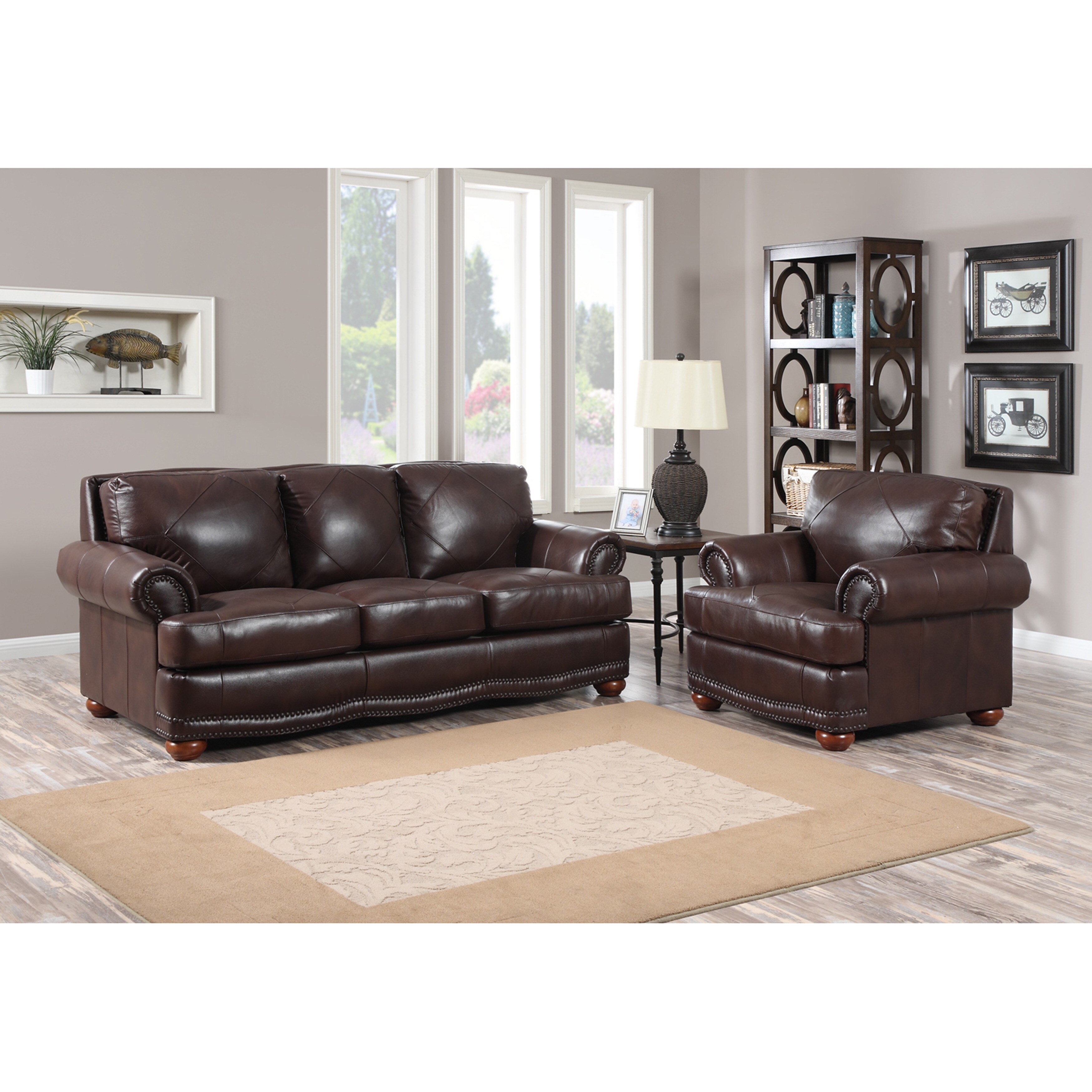 Sline Chocolate Italian Leather Sofa And Chair