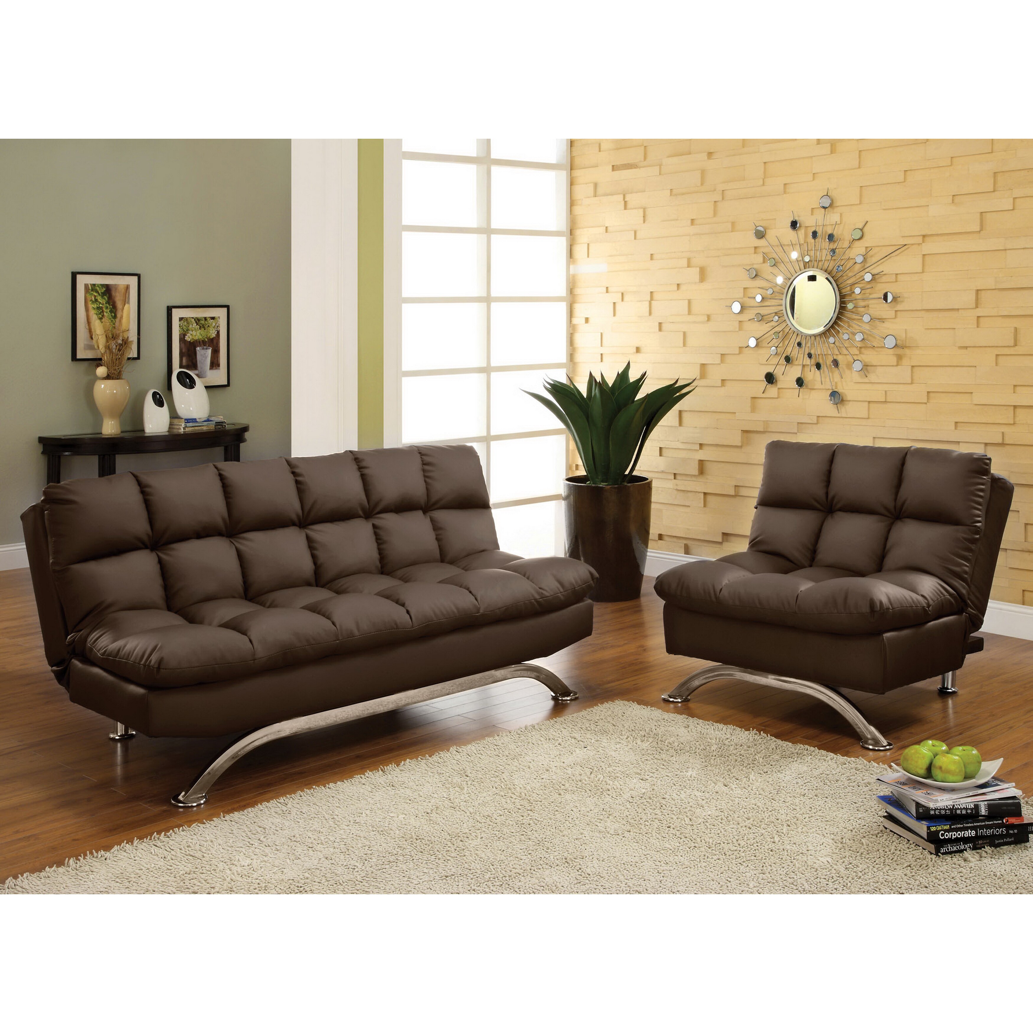 Contemporary Dark Brown 2 Piece Deep Cushion Sofa Set By Foa