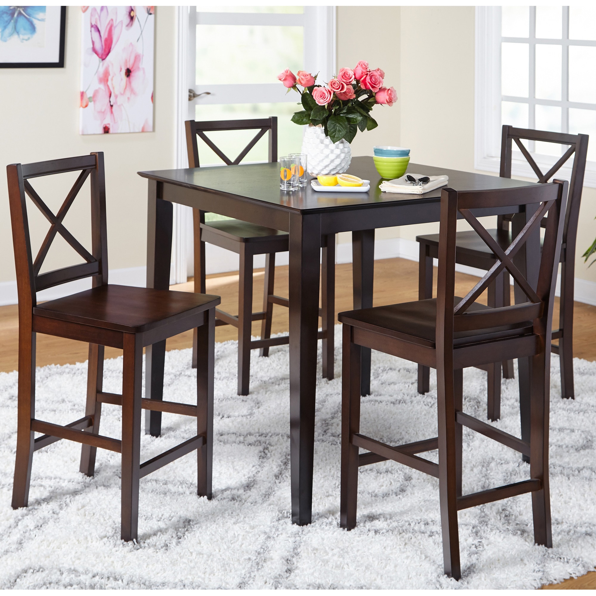Simple Living Cross Back Counter Height 5 Piece Table And Chair