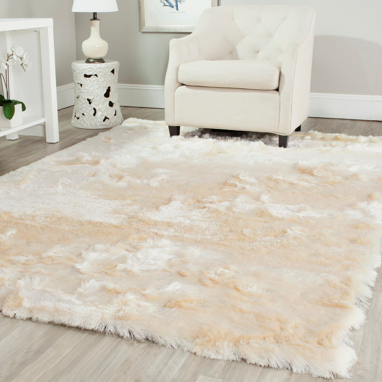 Shop Safavieh Handmade Paris Silken Glam Shag Ivory Rug 5 X 7