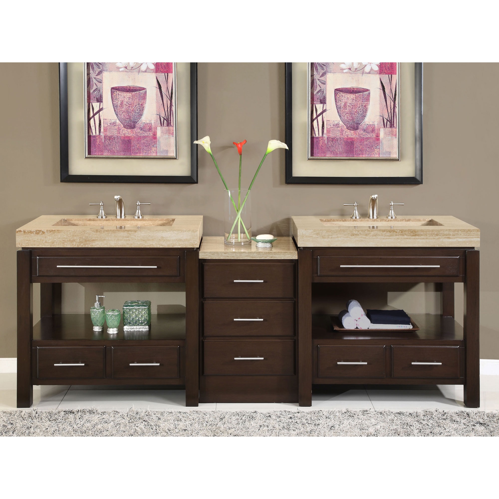 Silkroad Exclusive Travertine Countertop Double Stone Sink Silkroad Exclusive Travertine Countertop Double Stone Sink Bathroom Vanity Free Shipping Today 6026567