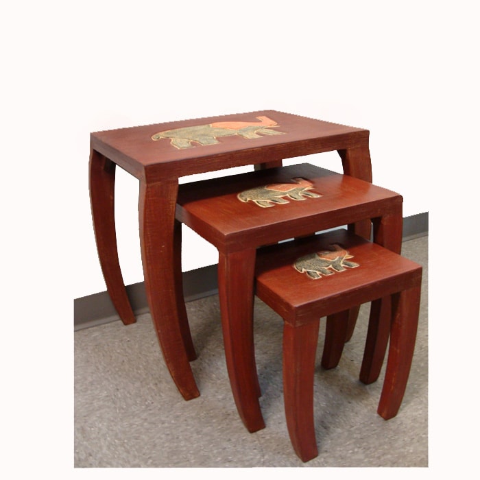 Set of 3 Wooden Elephant Style Nested Tables (Ghana) - Free Shipping ... Set of 3 Wooden Elephant Style Nested Tables (Ghana) - Free Shipping ...