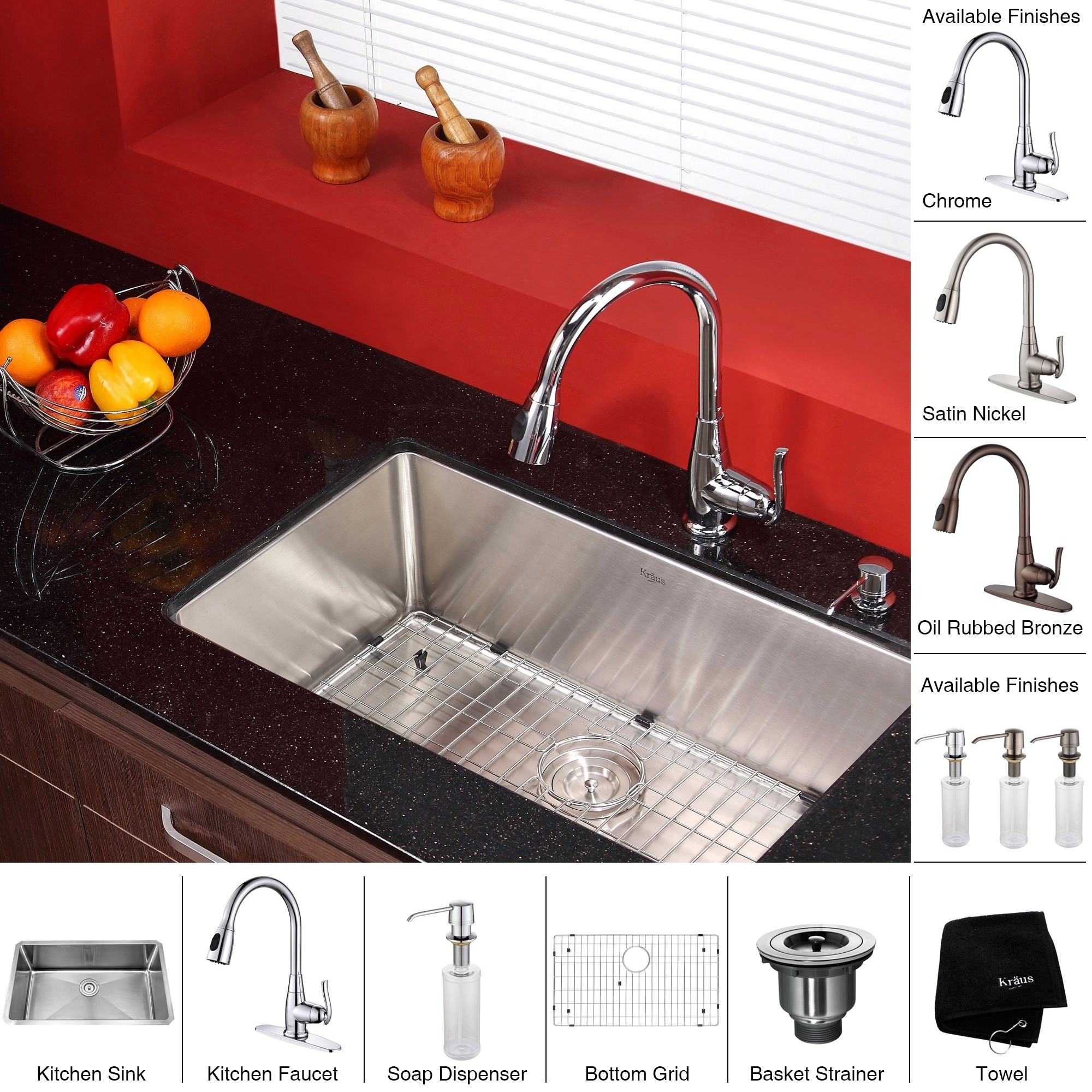 Kraus 30 Inch Undermount Single Bowl Stainless Steel Kitchen Sink Kpf 2230 Pull Down Kitchen Faucet Soap Dispenser