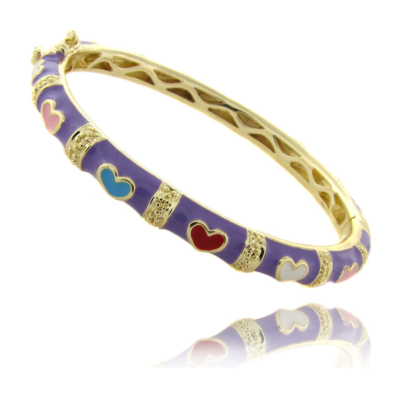 Molly And Emma 14k Gold Overlay Children S Lavender Enamel Molly And Emma 14k Gold Overlay Children S Lavender Enamel Heart Design Bangle Bracelet