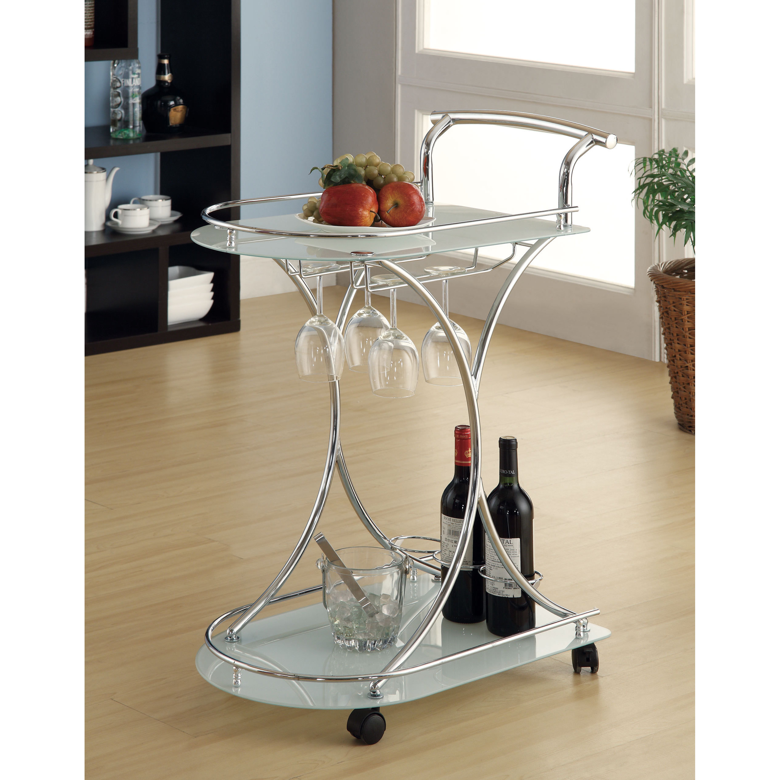 White Gl Chrome Modern Bar Cart Free Shipping Today White Gl Chrome Modern Bar Cart