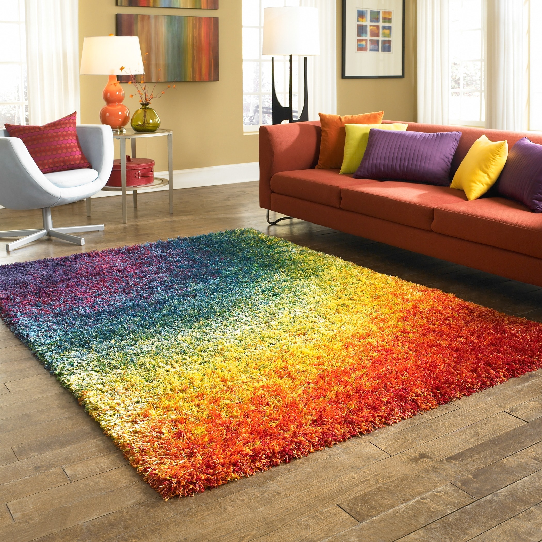 Shop Contemporary Abstract Rainbow Shag Area Rug 39 X 56 On