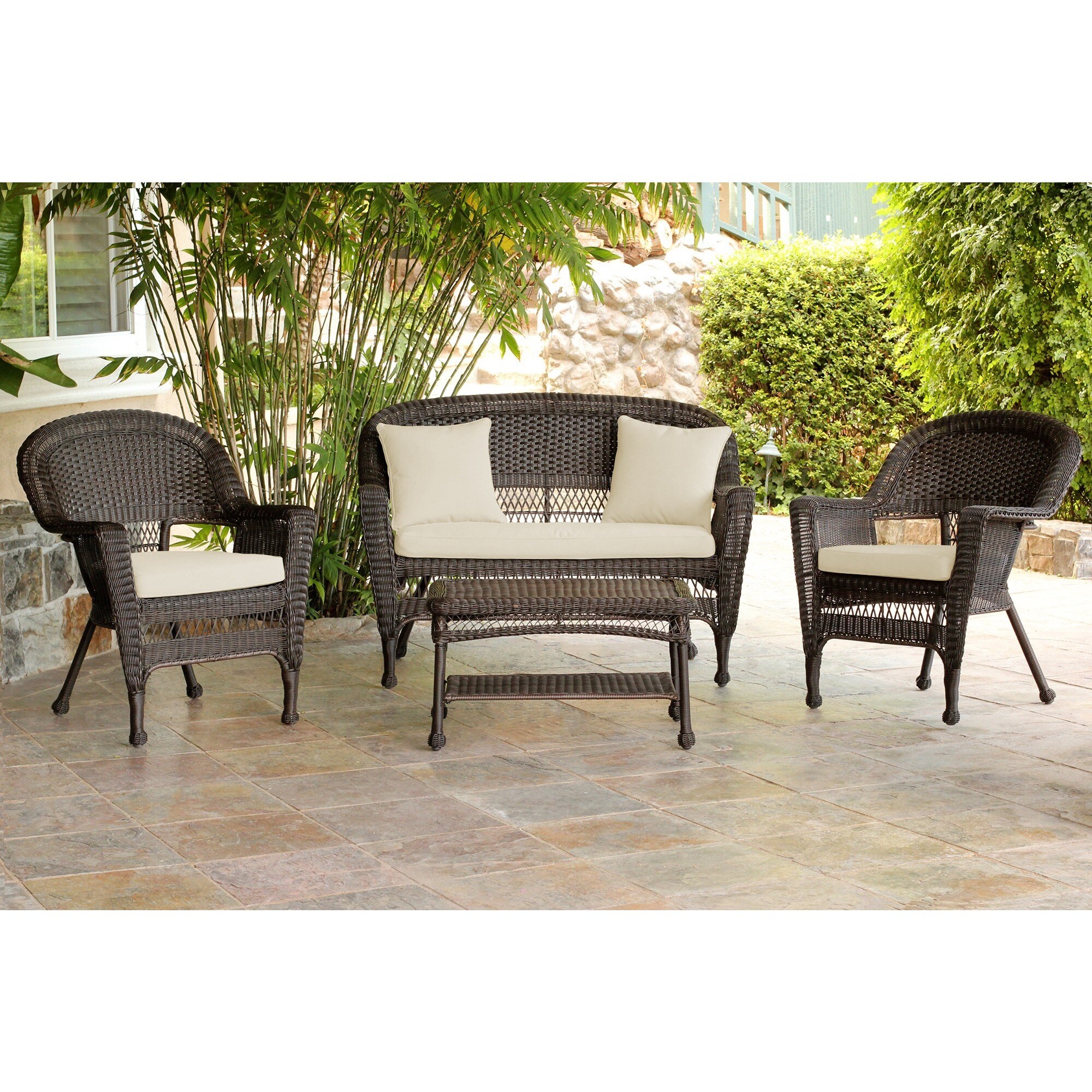 Espresso Wicker 4 Piece Patio Conversation Set Free Shipping Espresso Wicker 4 Piece Patio Conversation Set