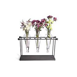 Recycled Glass Triple Flower Vase Rustic Metal Stand Recycled Glass Triple Flower Vase Rustic Metal Stand