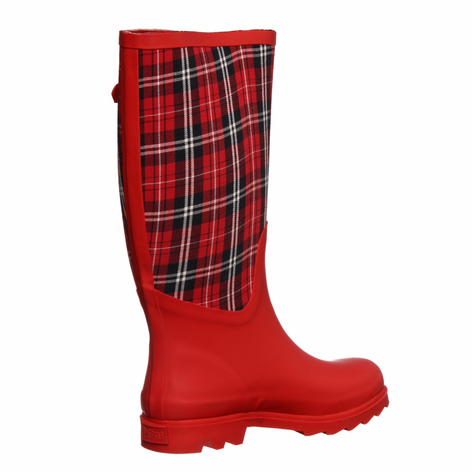 red plaid rain boots