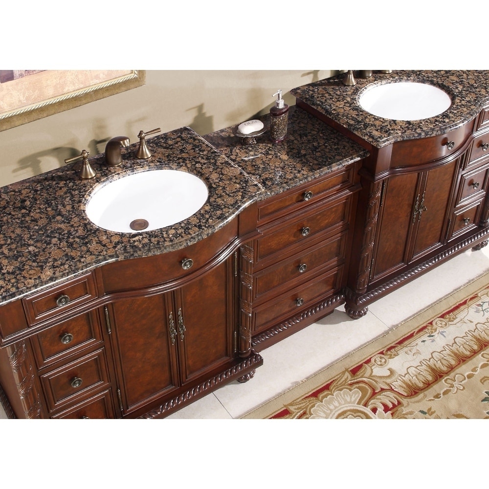 Silkroad Exclusive English Chestnut 90 Inch Stone Top Double Sink